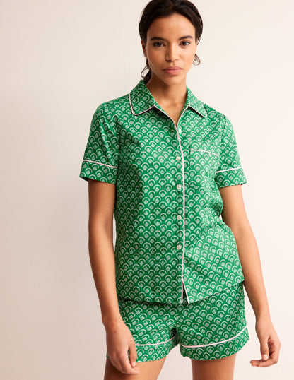 Short Sleeve Pyjama Top-Green, Ditsy Vine