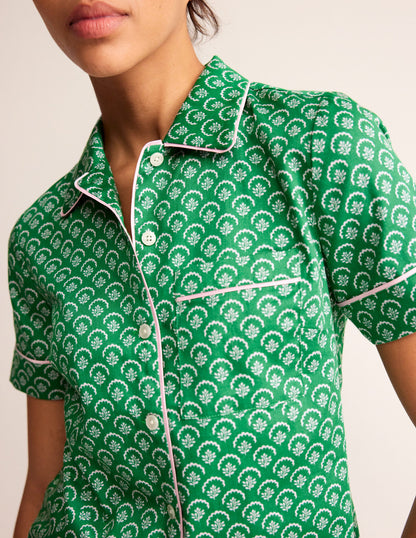 Short Sleeve Pyjama Top-Green, Ditsy Vine