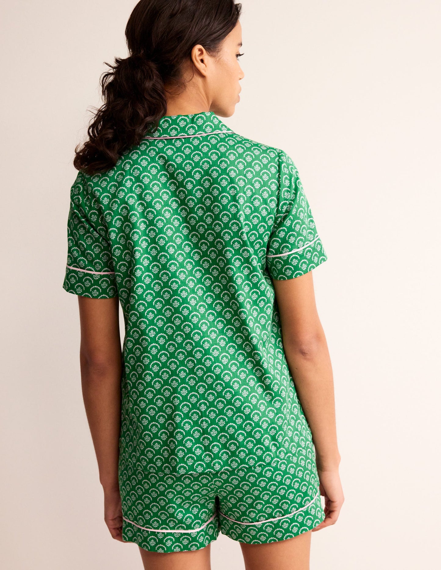 Short Sleeve Pyjama Top-Green, Ditsy Vine