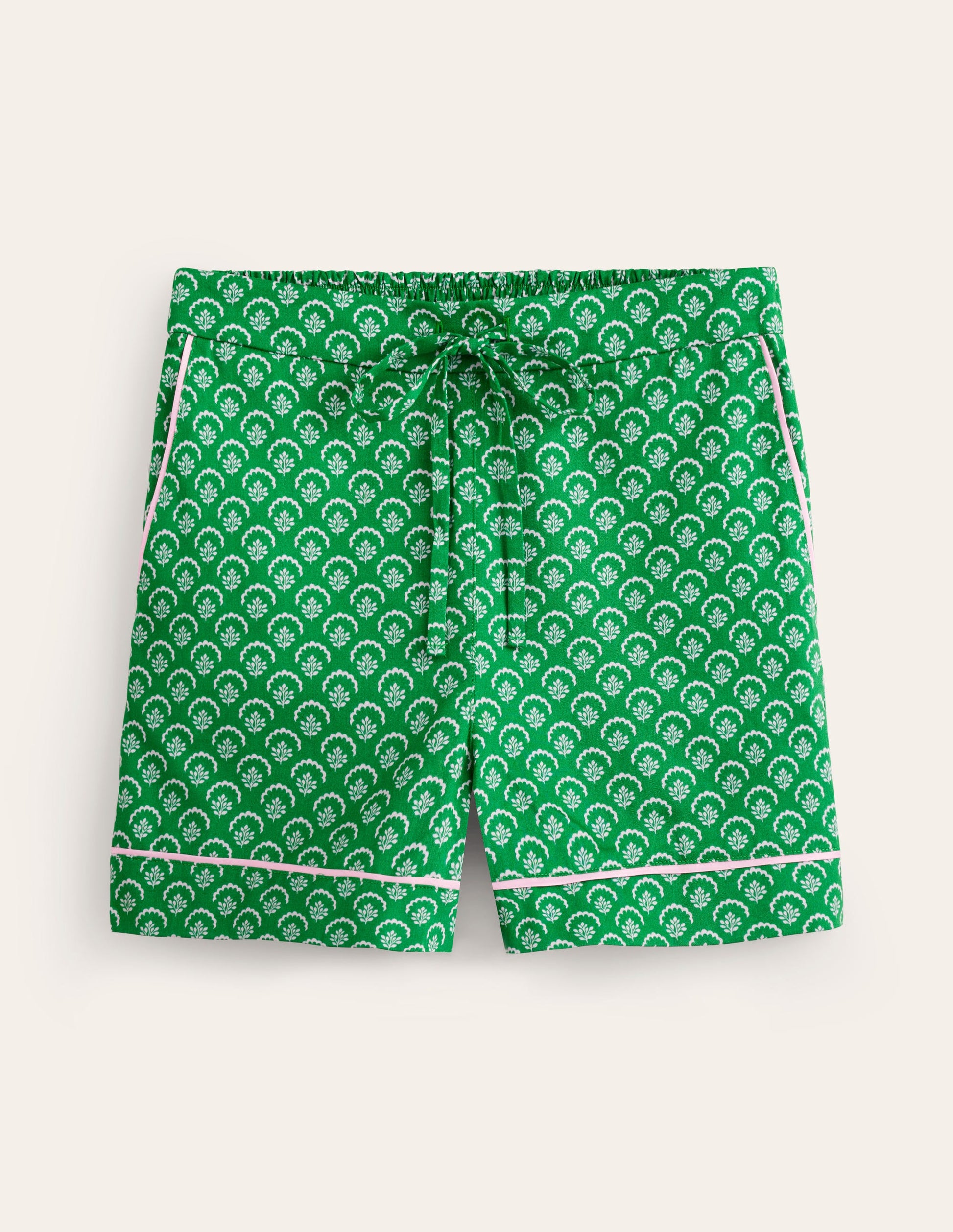 Cotton Sateen Pyjama Shorts-Green, Ditsy Vine-5