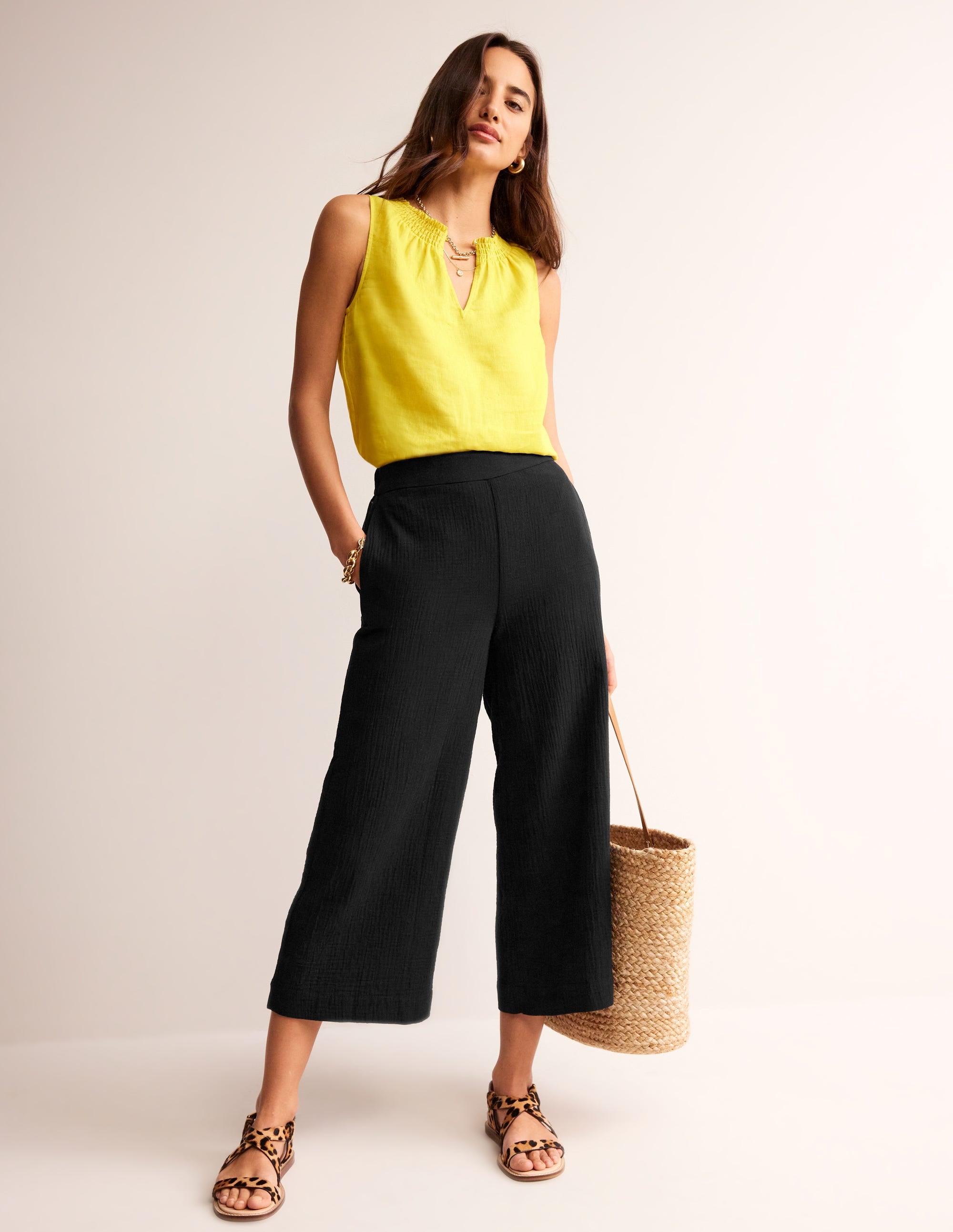 Pull-on Doublecloth Trousers-Black - Image 1