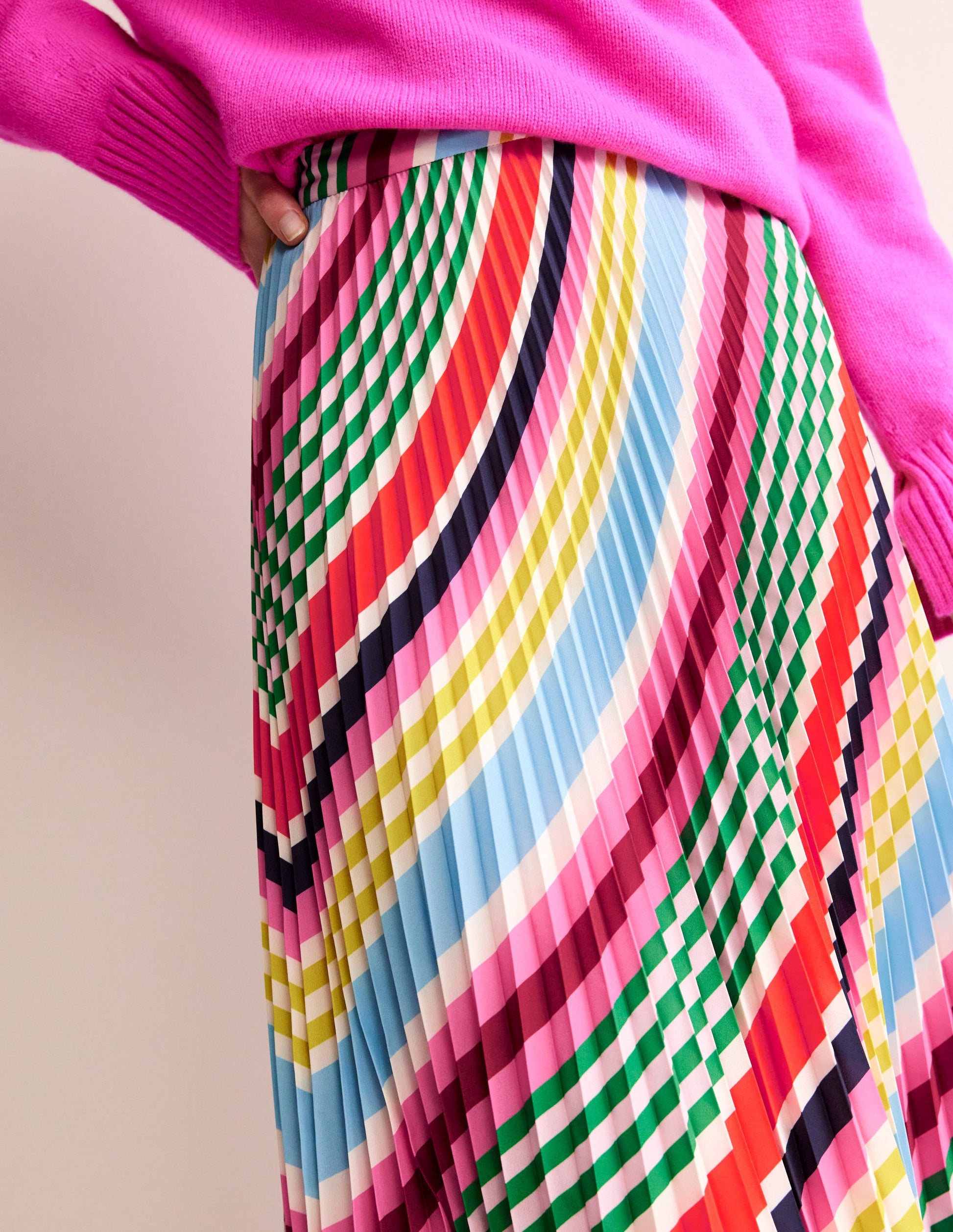 Pleated Midi Skirt-Varigated Multistripe-2