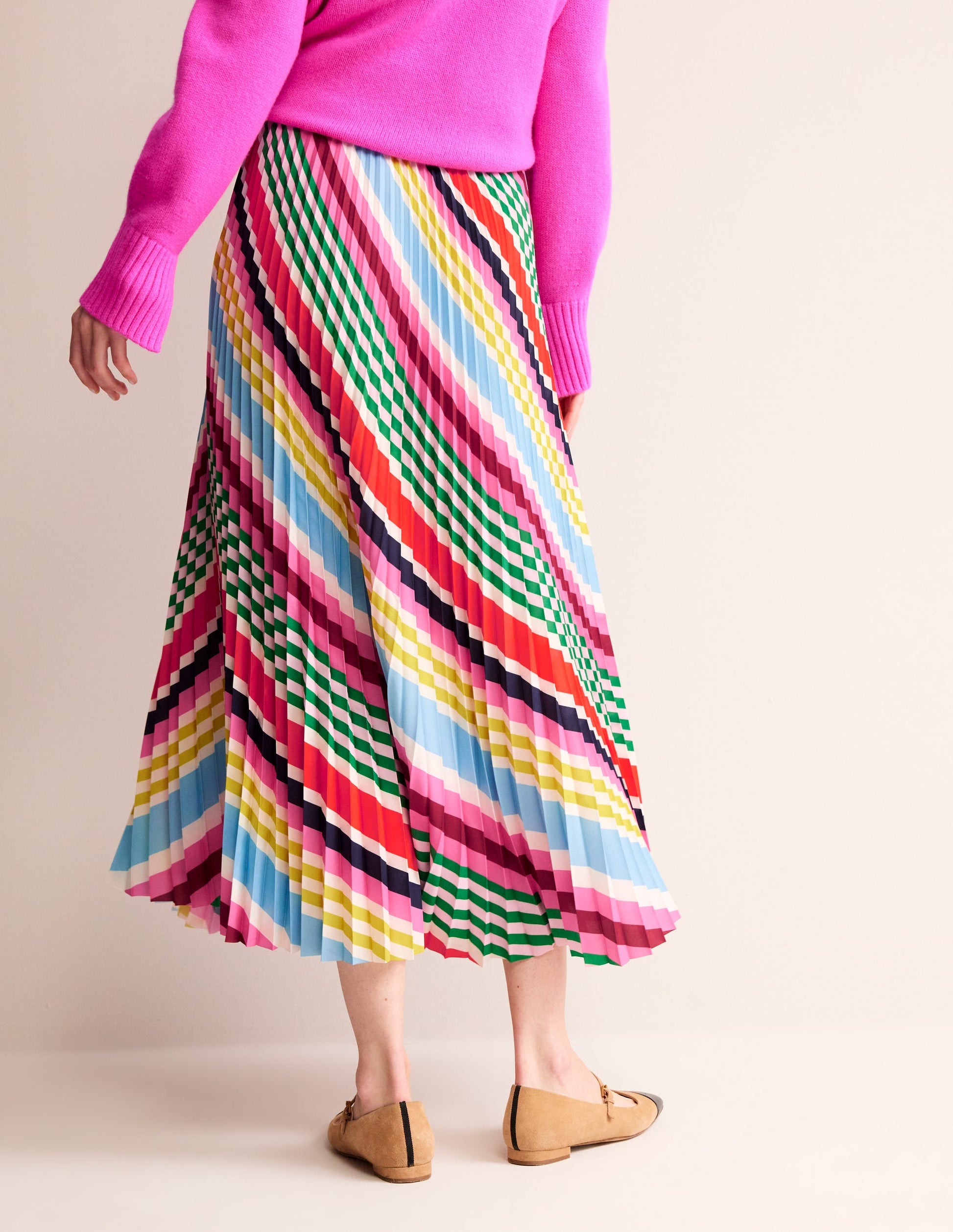 Pleated Midi Skirt-Varigated Multistripe-3