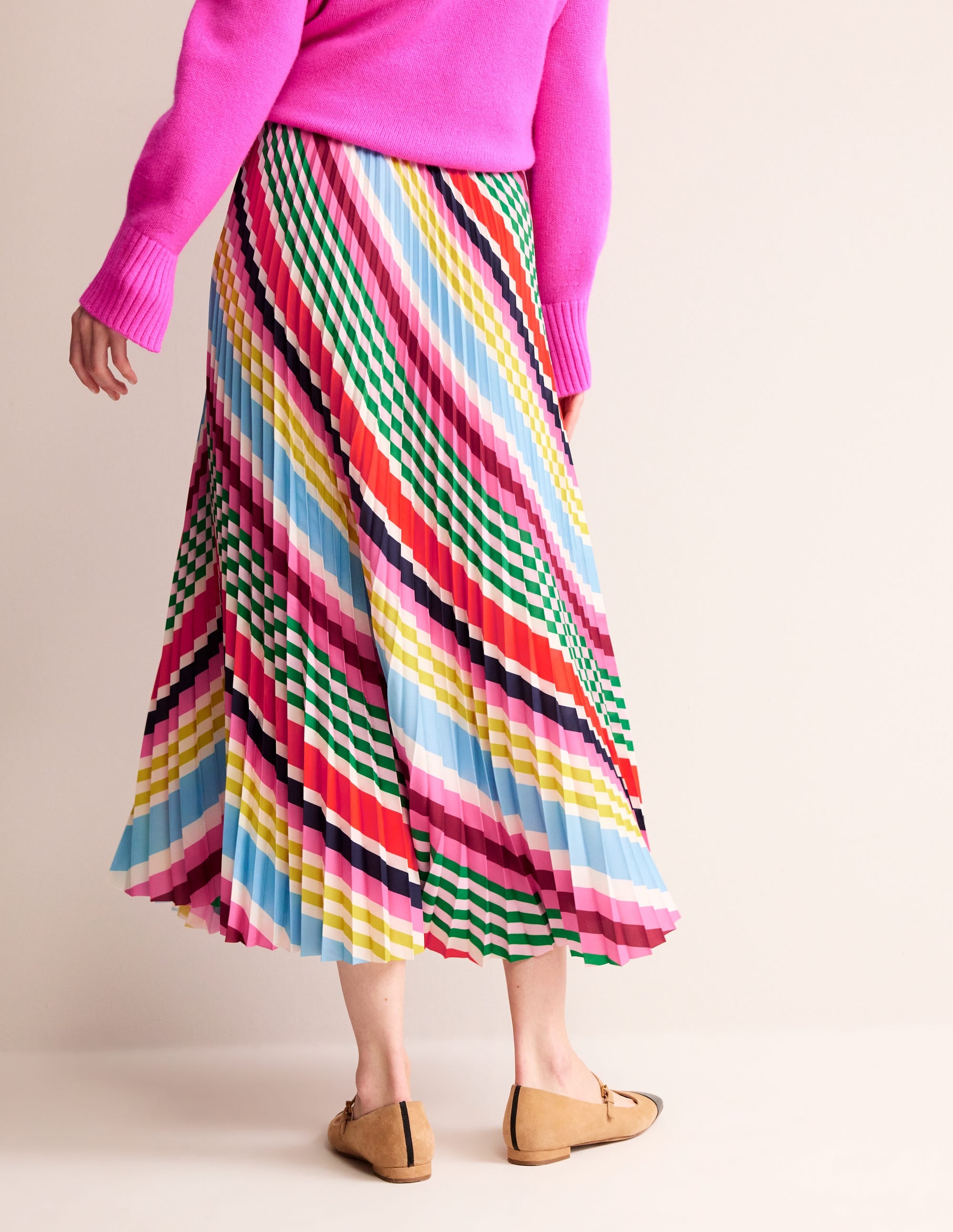 Pleated Midi Skirt-Varigated Multistripe - Image 3