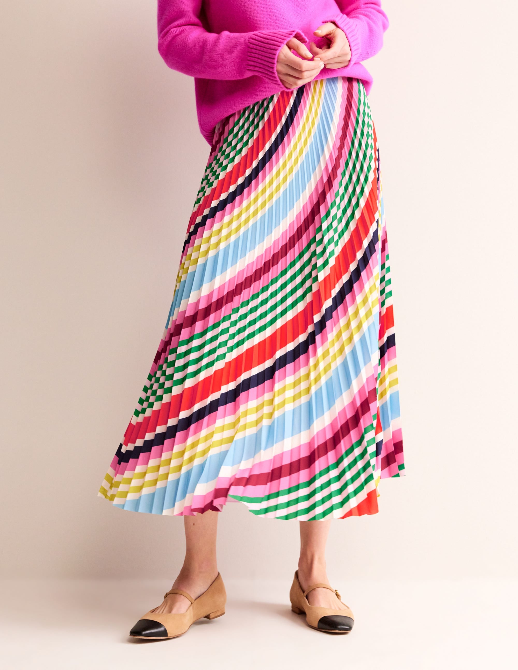 Pleated Midi Skirt-Varigated Multistripe - Image 4