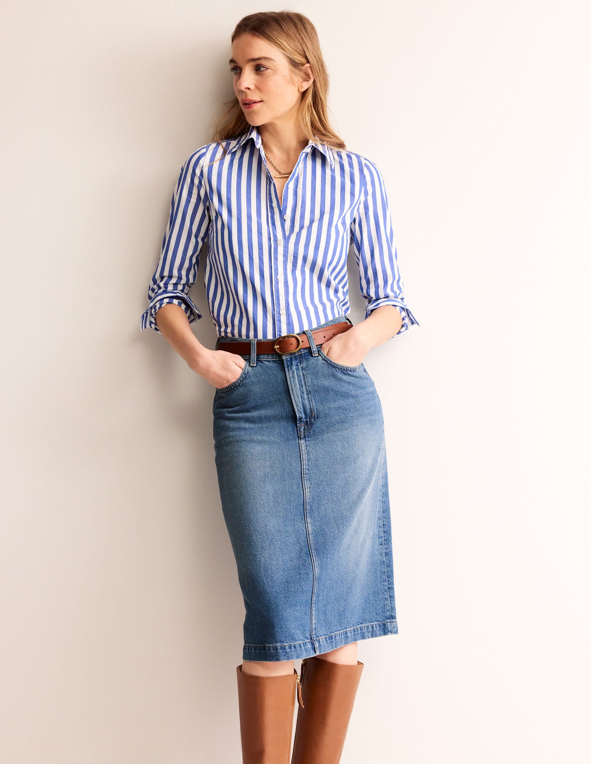 Straight Denim Midi Skirt-Mid Vintage - Image 1