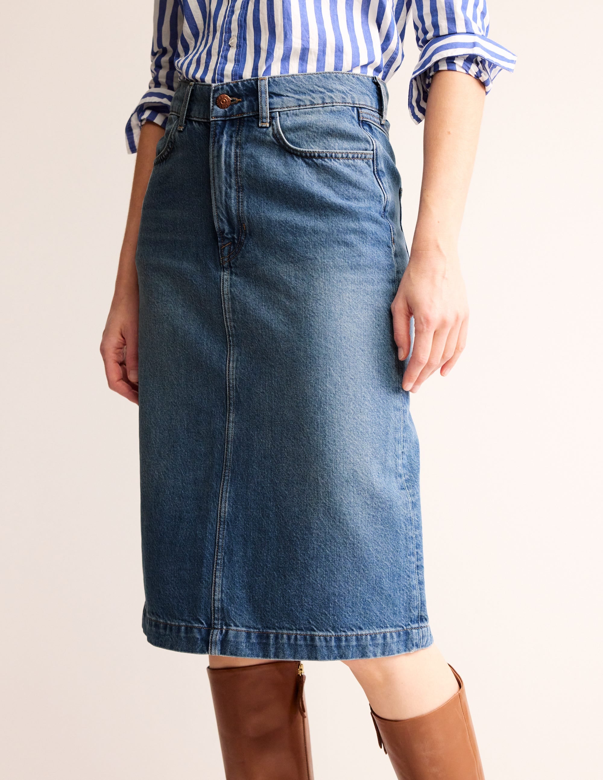 Straight Denim Midi Skirt-Mid Vintage - Image 4