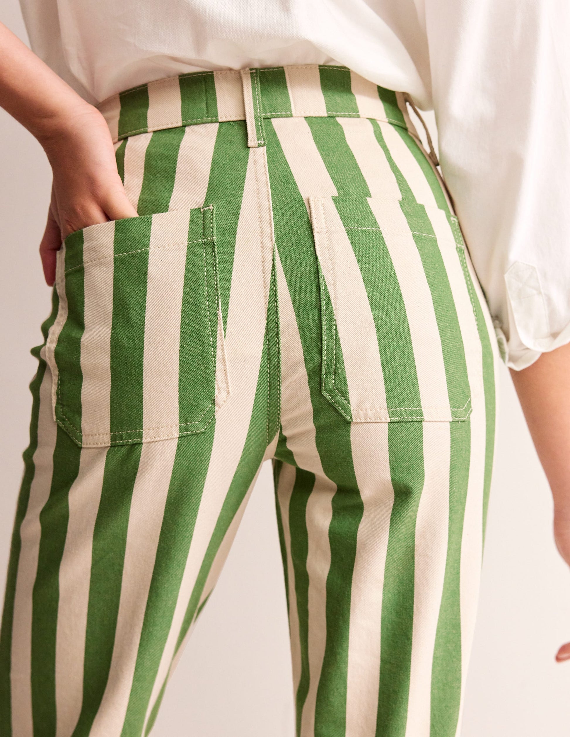 Striped Straight Jeans-Green & Ivory Stripe-2