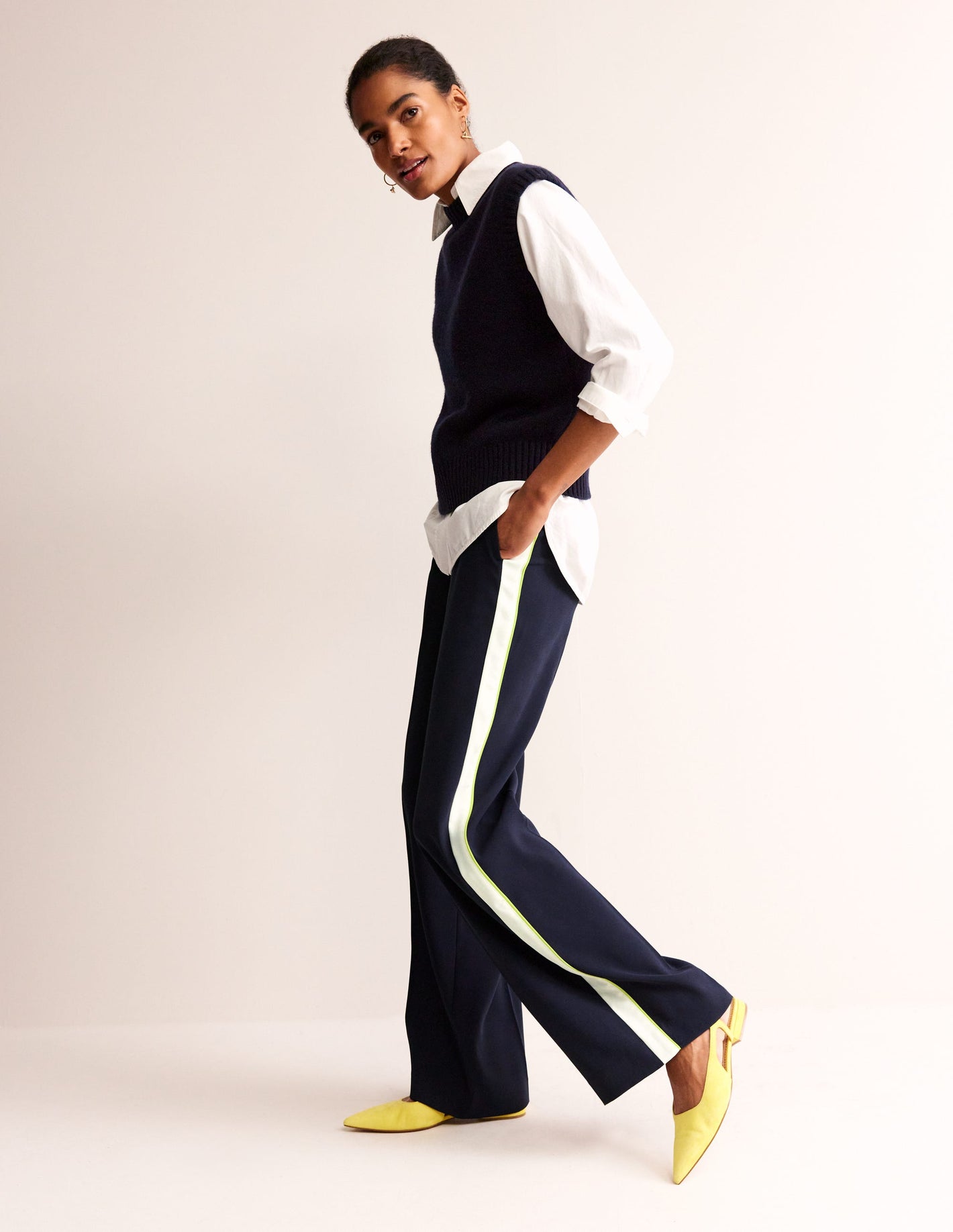 Westbourne Fluid Trousers-Navy Side Stripe