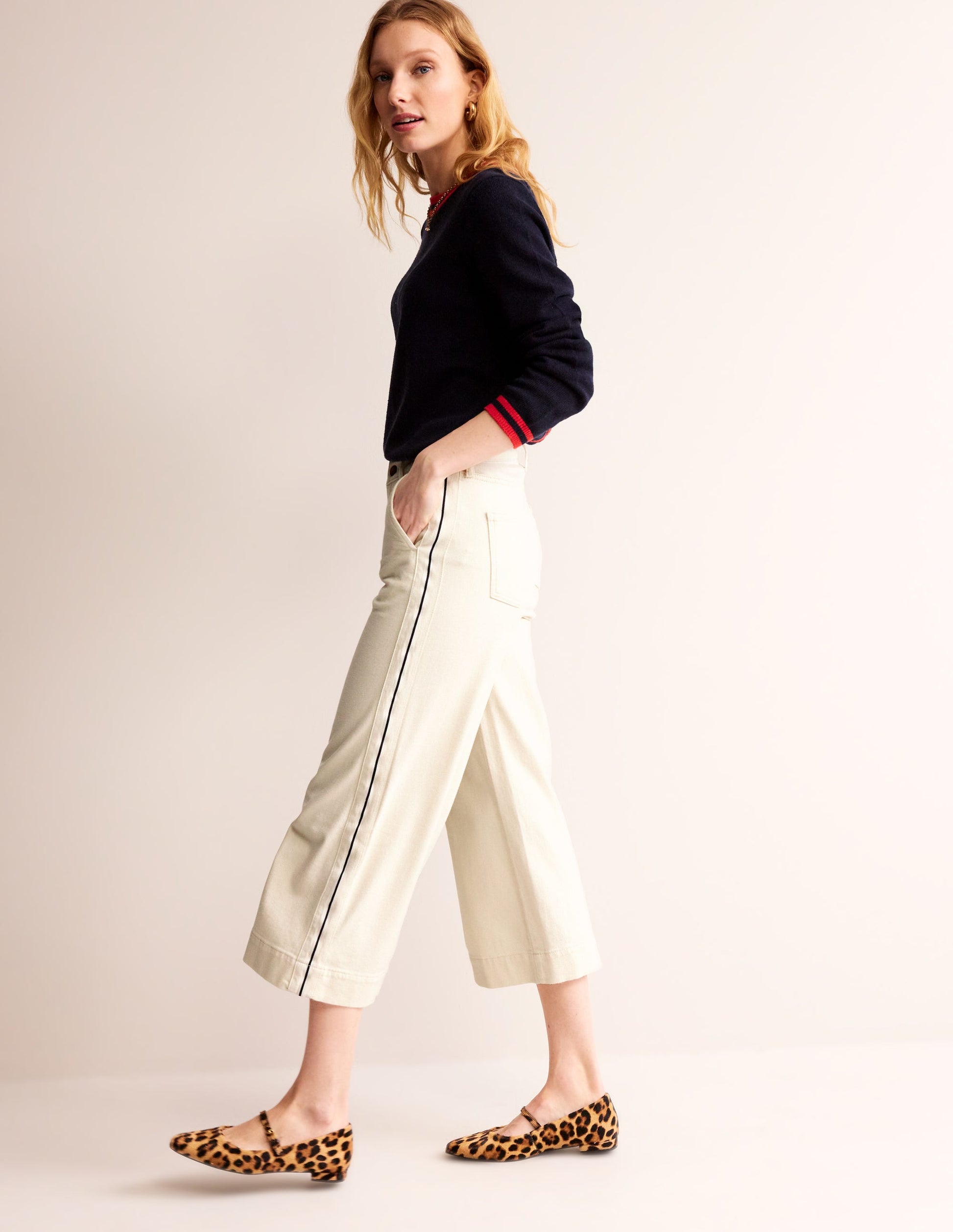 Side Stripe Wide Crop Jeans-Ecru-1