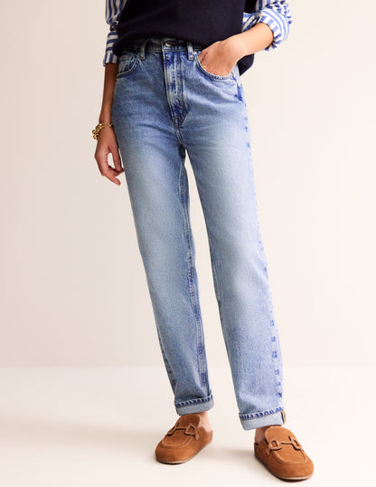 High Rise Straight Jeans-Light Vintage