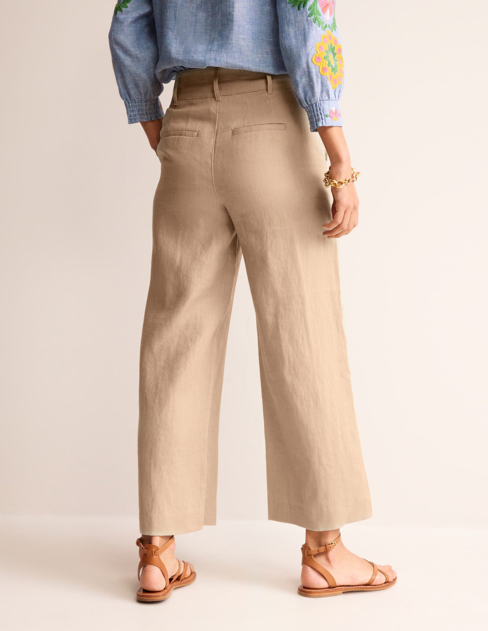 Westbourne Linen Crop Trousers-Neutral-3