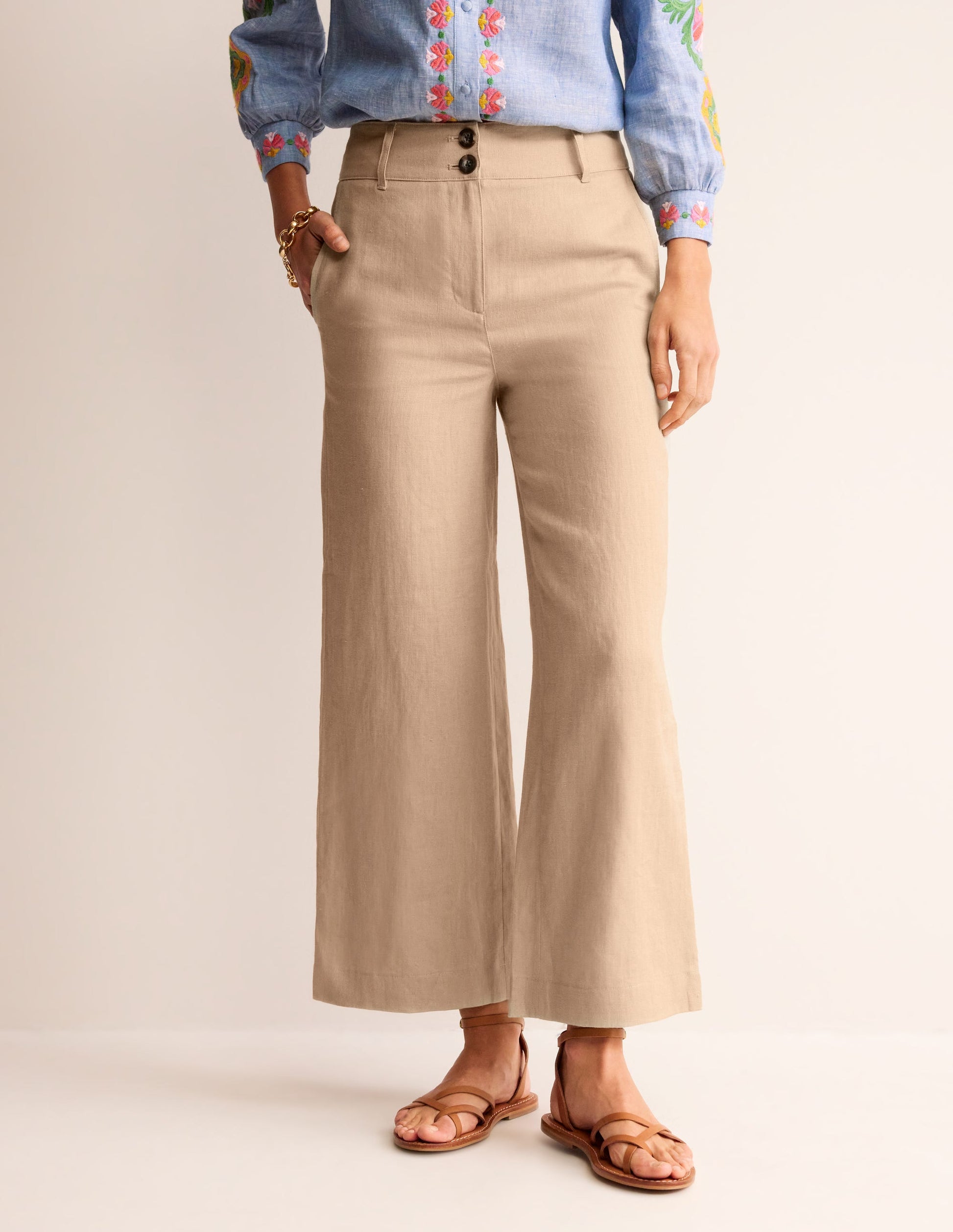 Westbourne Linen Crop Trousers-Neutral-4