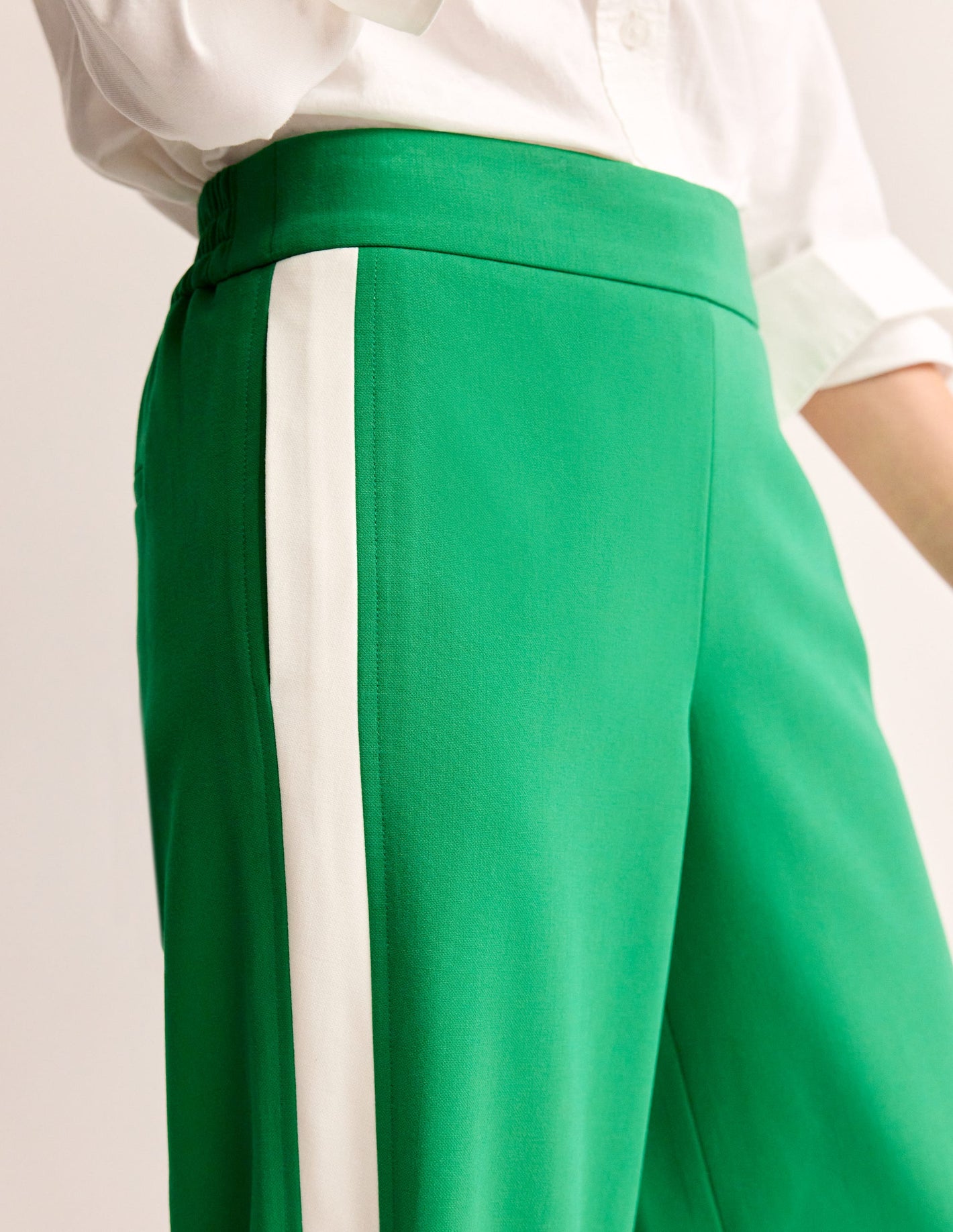 Pull On Side Stripe Trousers-Green Tambourine