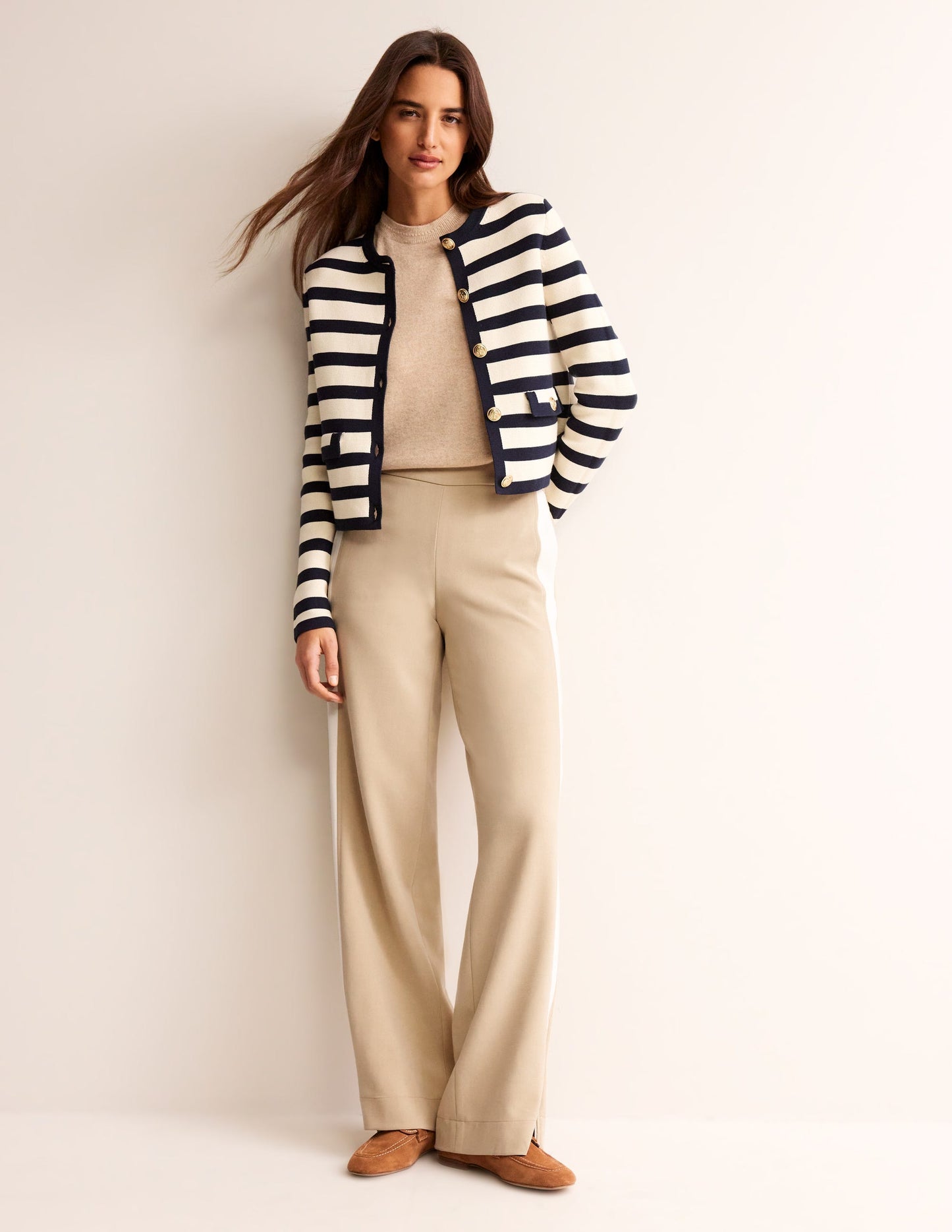 Pull On Side Stripe Trousers-Neutral