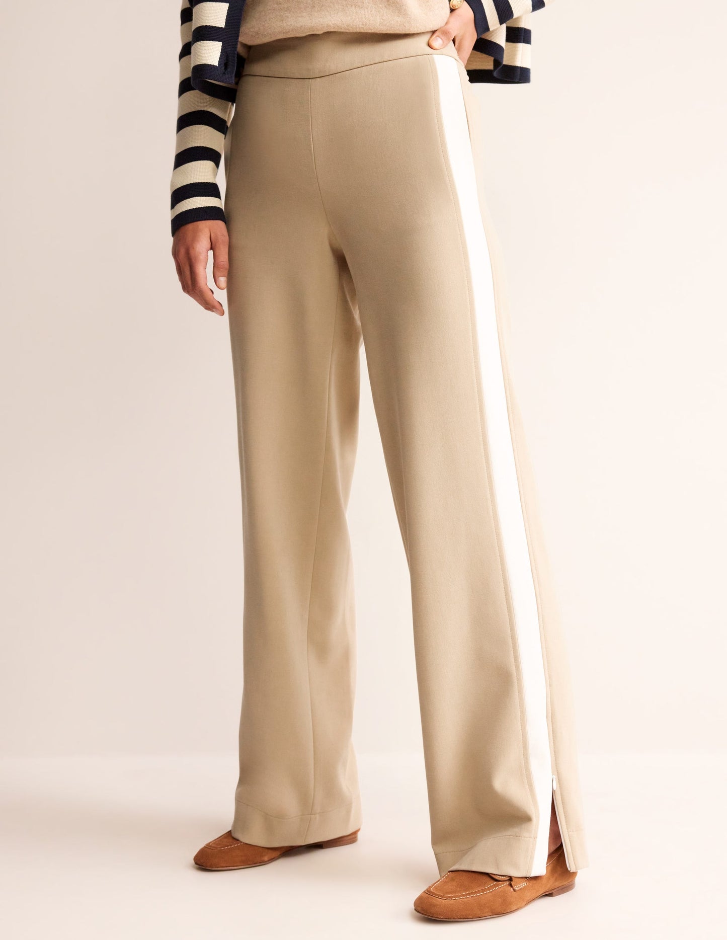 Pull On Side Stripe Trousers-Neutral