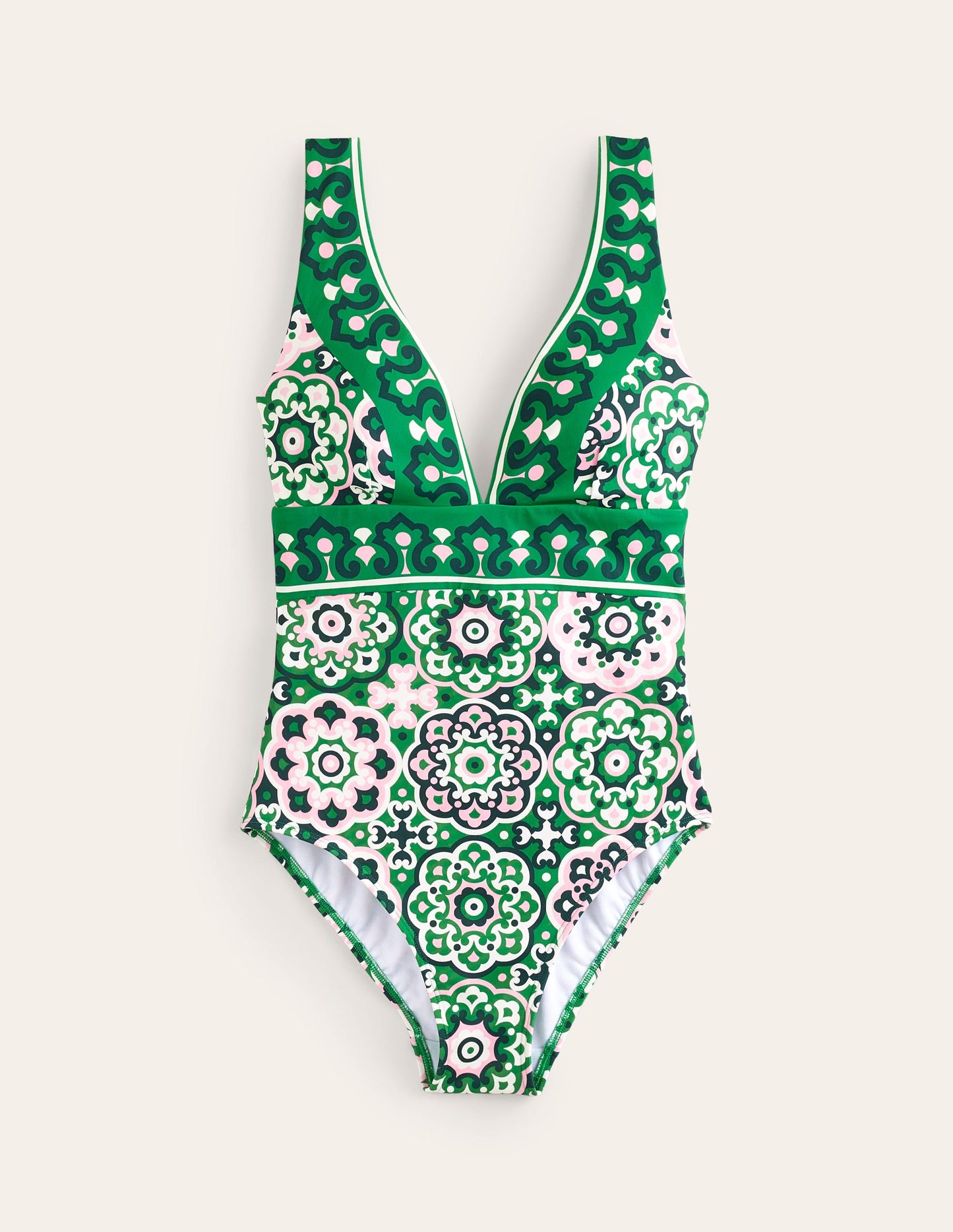 Porto V-Neck Swimsuit-Green, Artisian Geo