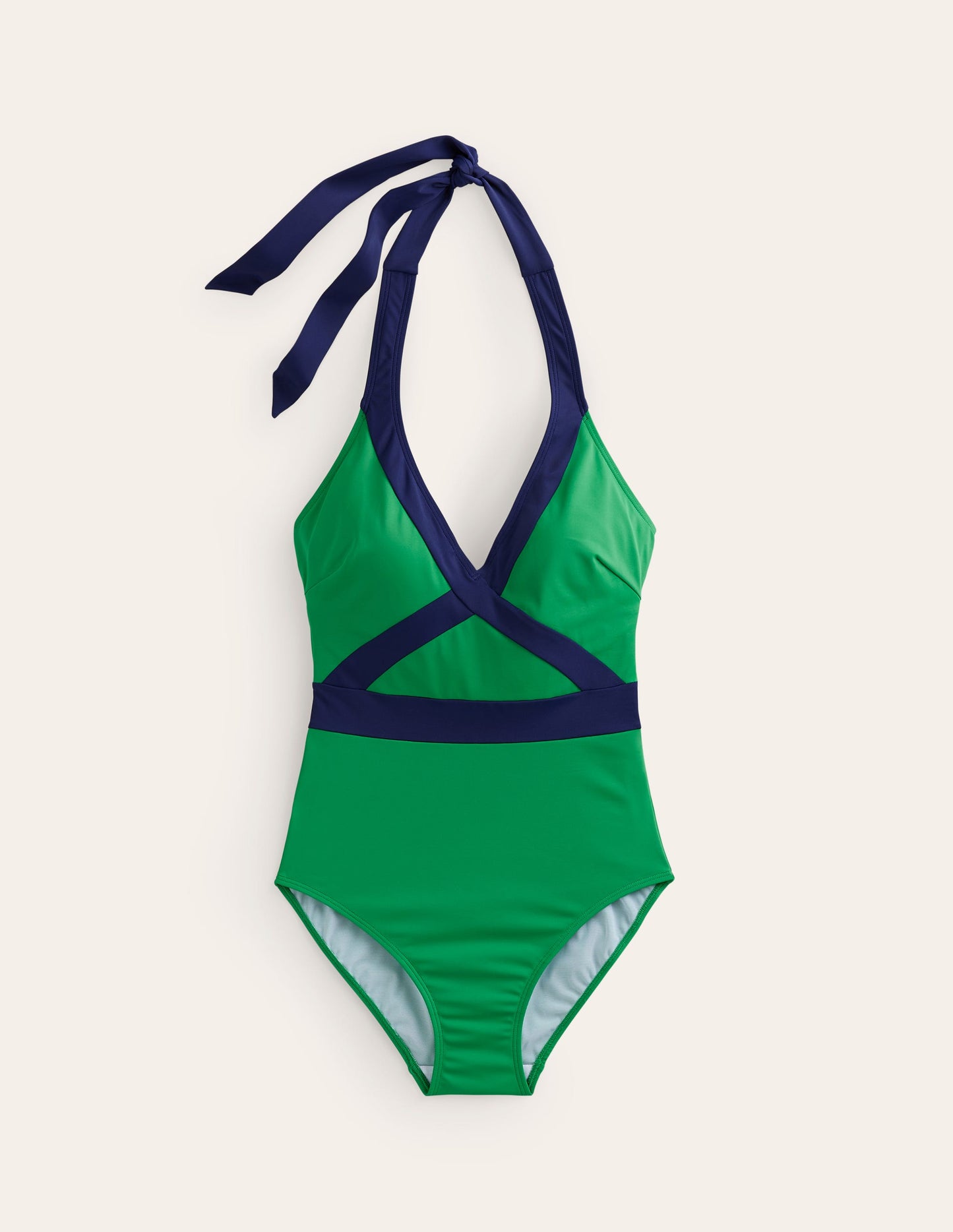 Kefalonia Halterneck Swimsuit-Bright Green/ Navy Colourblock