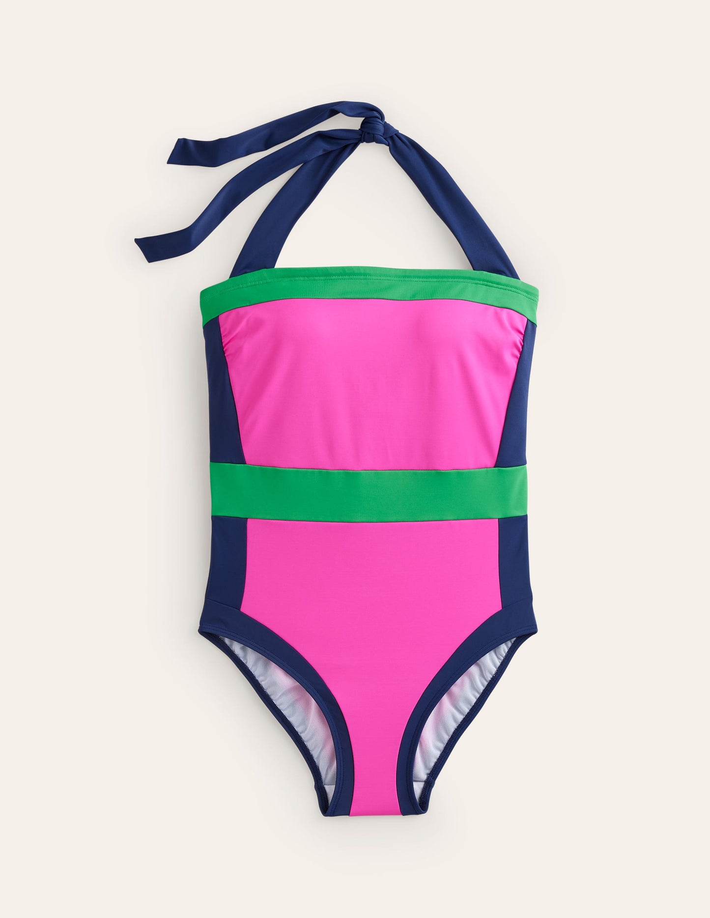 Santorini Halterneck Swimsuit -Super Pink Colourblock