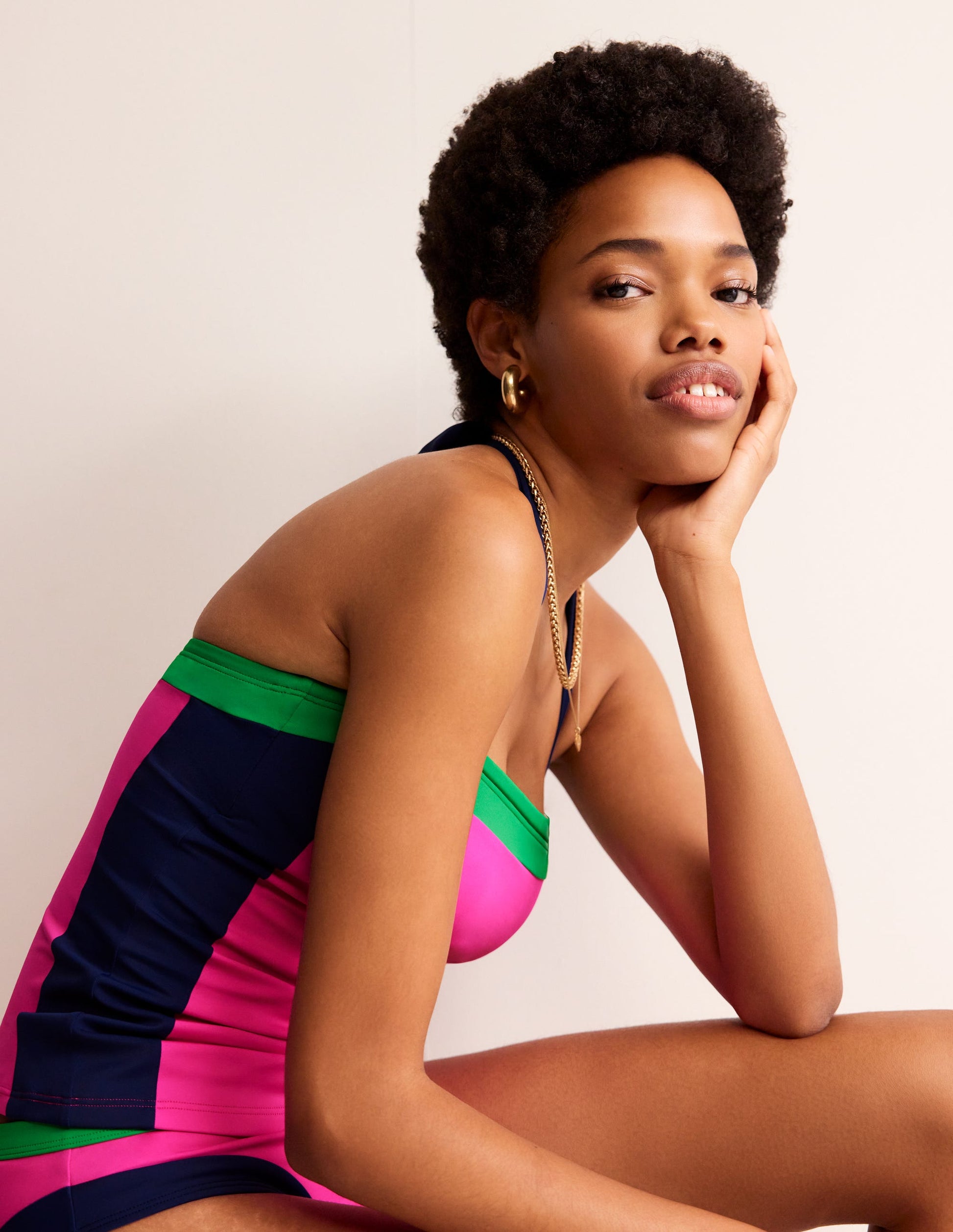 Santorini Tankini Top-Super Pink colourblock-1