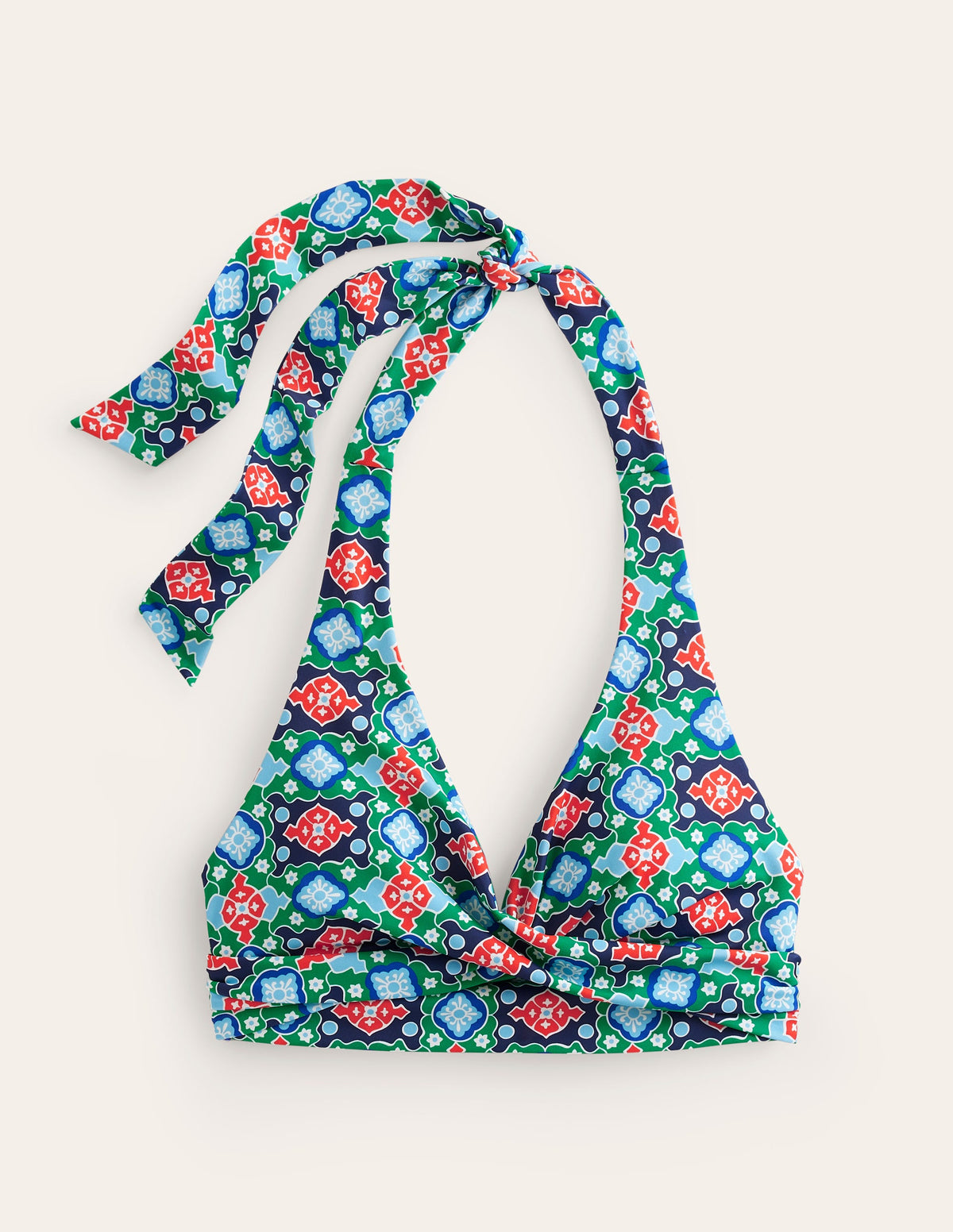 Levanzo Halter Bikini Top-Green Tambourine, Coastal Tile - Image 5