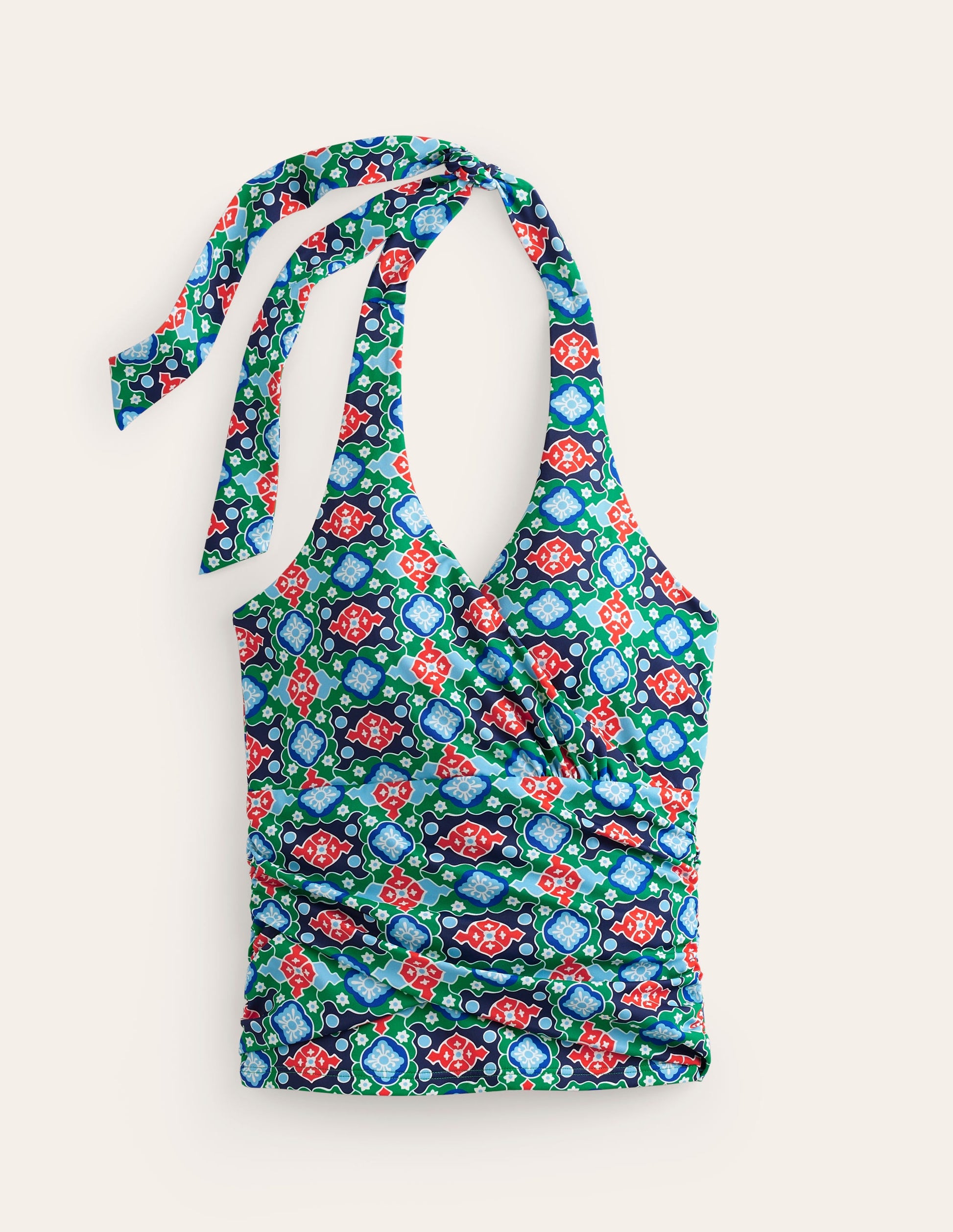 Levanzo Halter Tankini Top-Green Tambourine, Coastal Tile-5