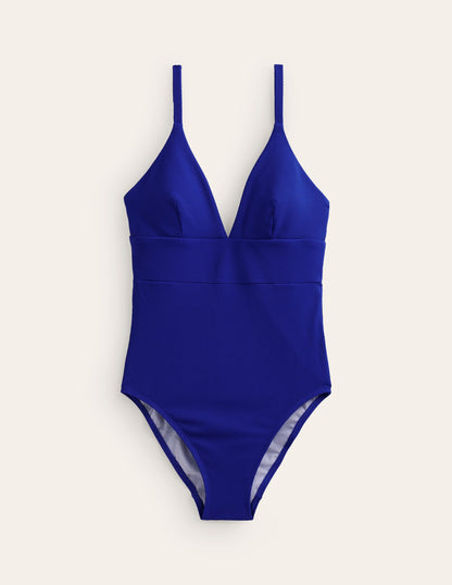 Arezzo V-neck Panel Swimsuit-Surf The Web Blue Texture-5