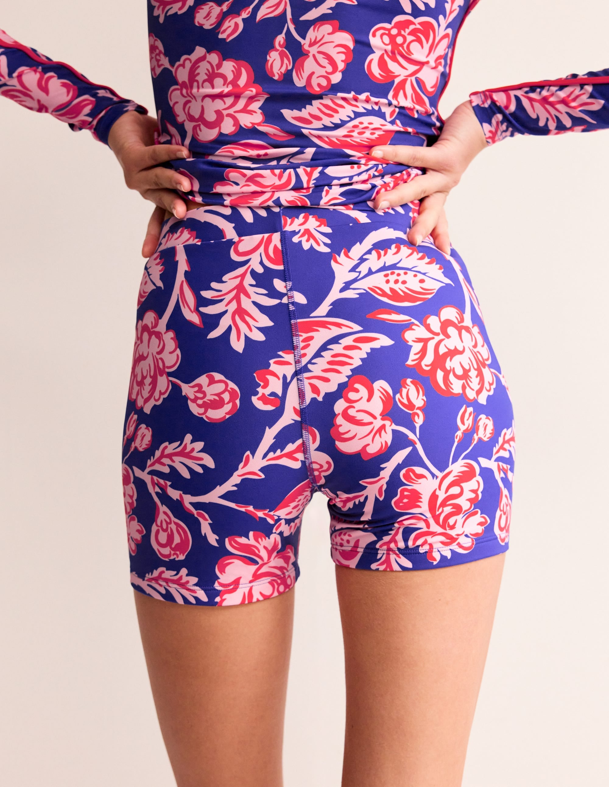 Swim Cycling Shorts-Surf The Web Blue, Rose Blush - Image 3