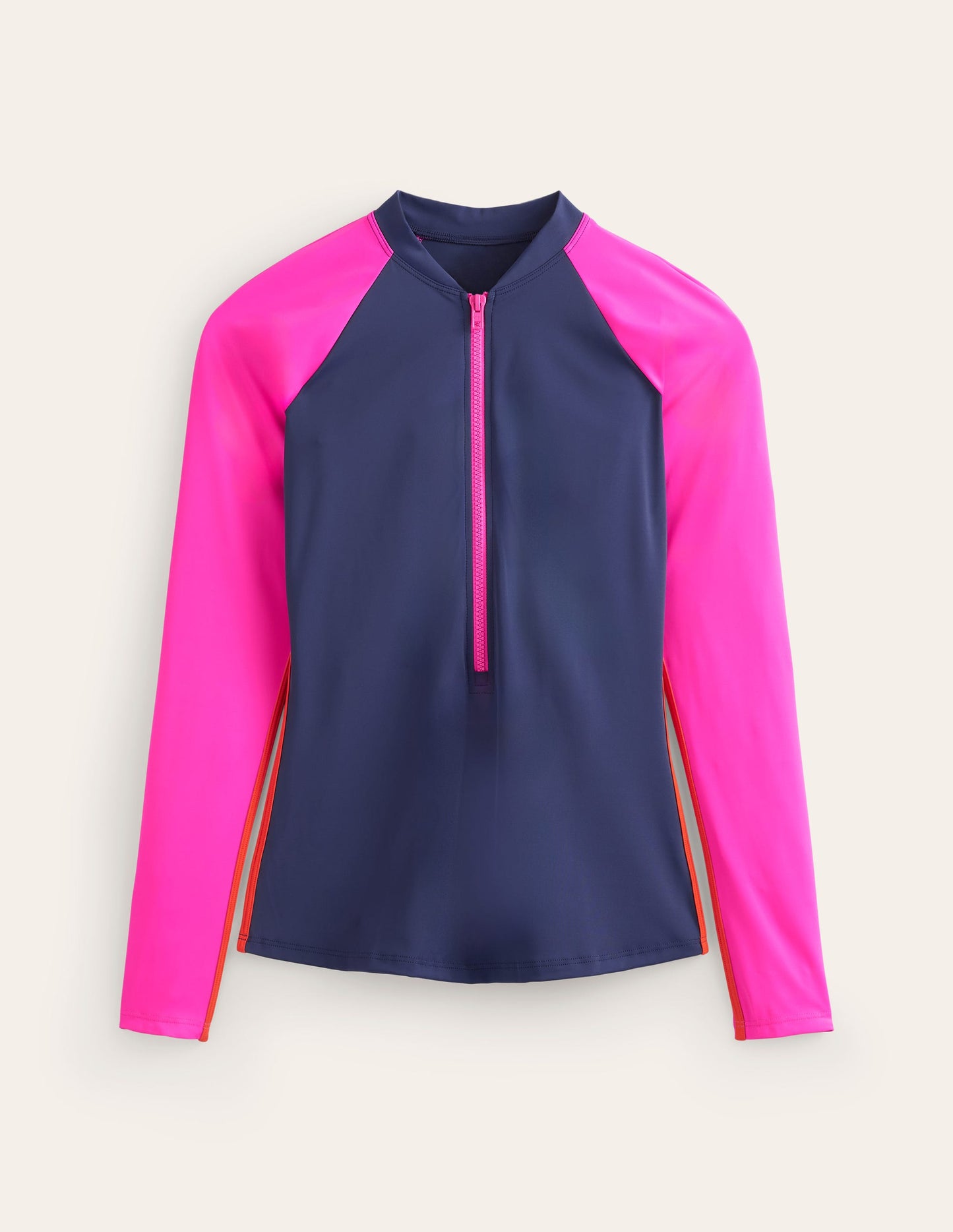 Piped Raglan Rash Vest-Navy/ Super Pink Colourblock