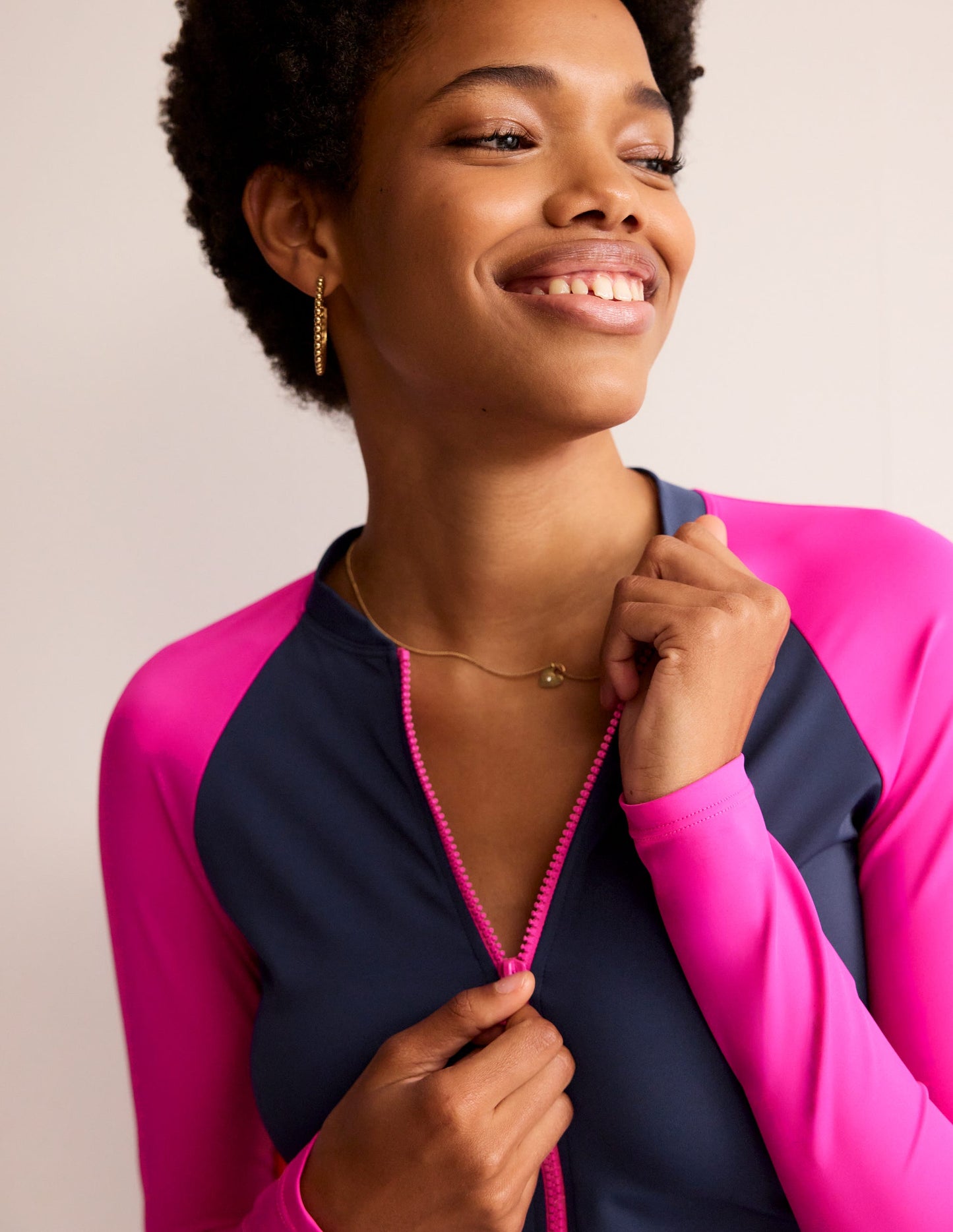 Piped Raglan Rash Vest-Navy/ Super Pink Colourblock