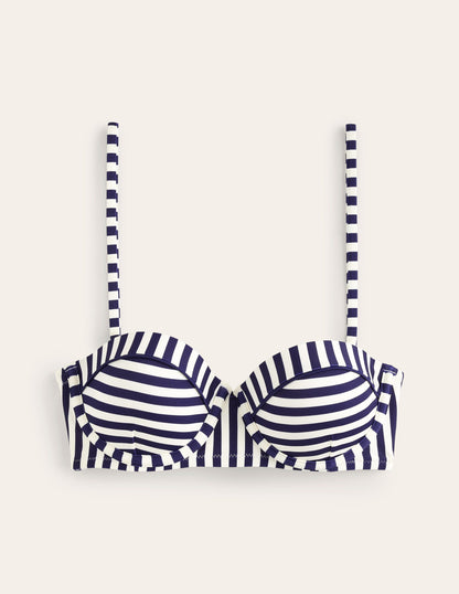 Rhodes Cup-Size Bikini Top-Navy, Ivory Stripe