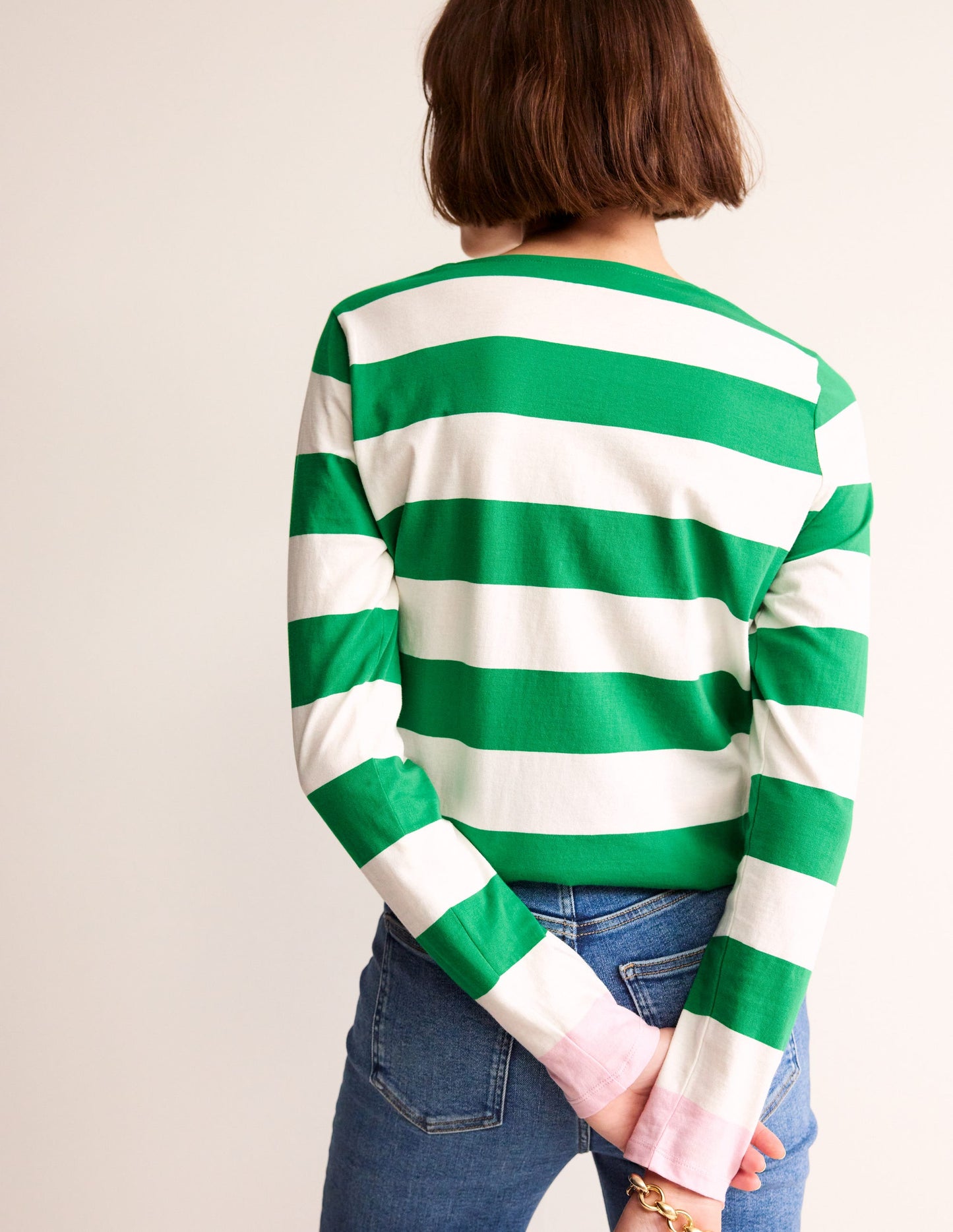 Bea Long Sleeve Breton-Green Ivory, Pink