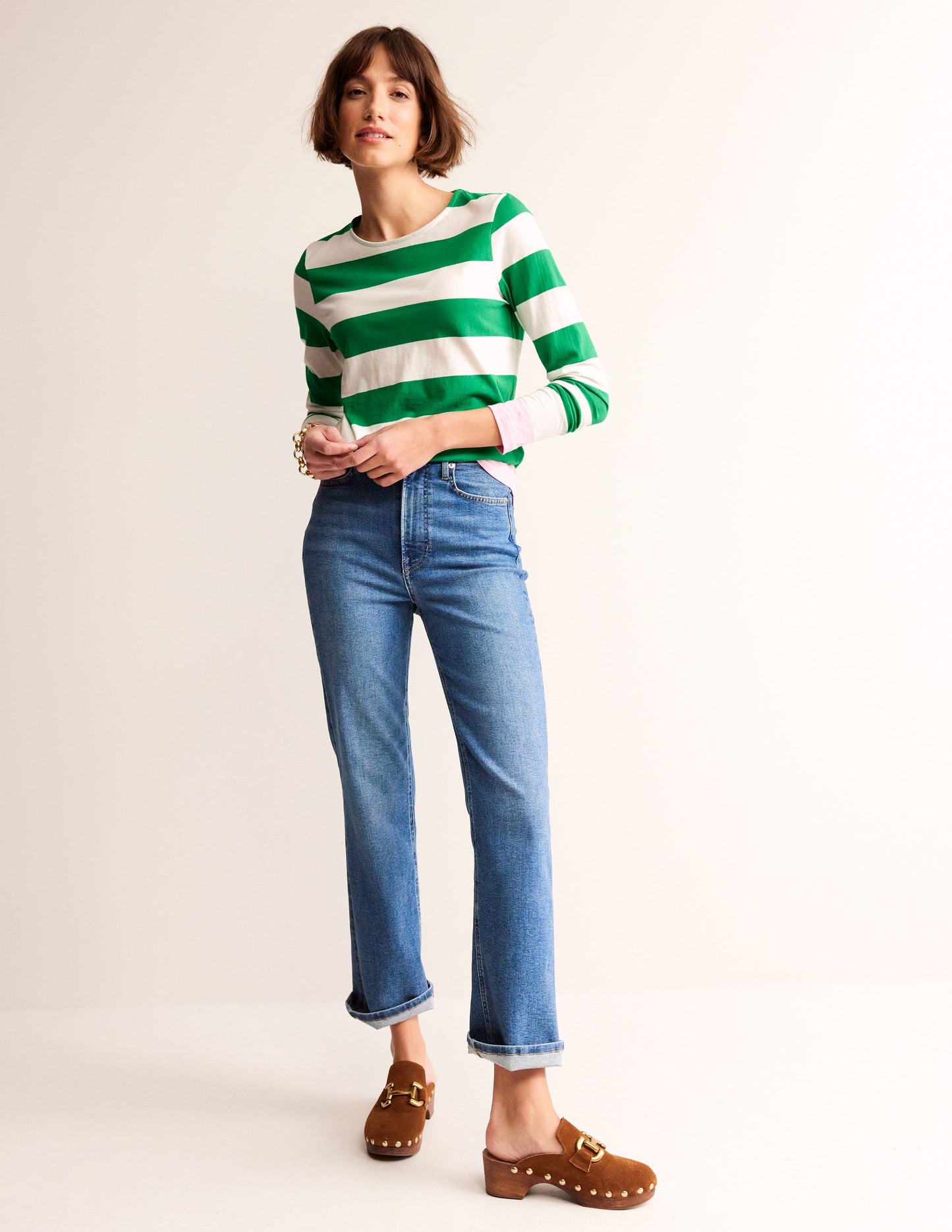 Bea Long Sleeve Breton-Green Ivory, Pink