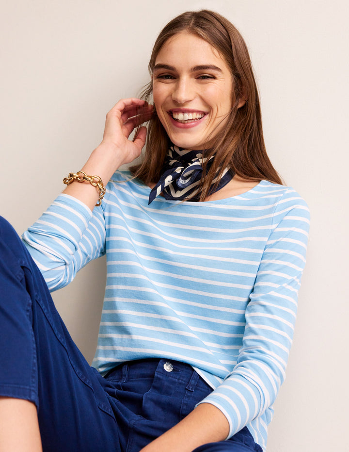 Ella Long Sleeve Breton-Air Blue, Ivory Stripe