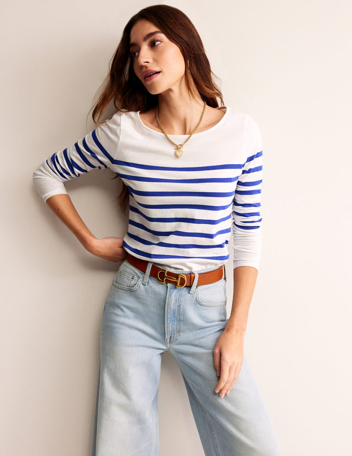 Ella Long Sleeve Breton-Ivory, Blue Placement