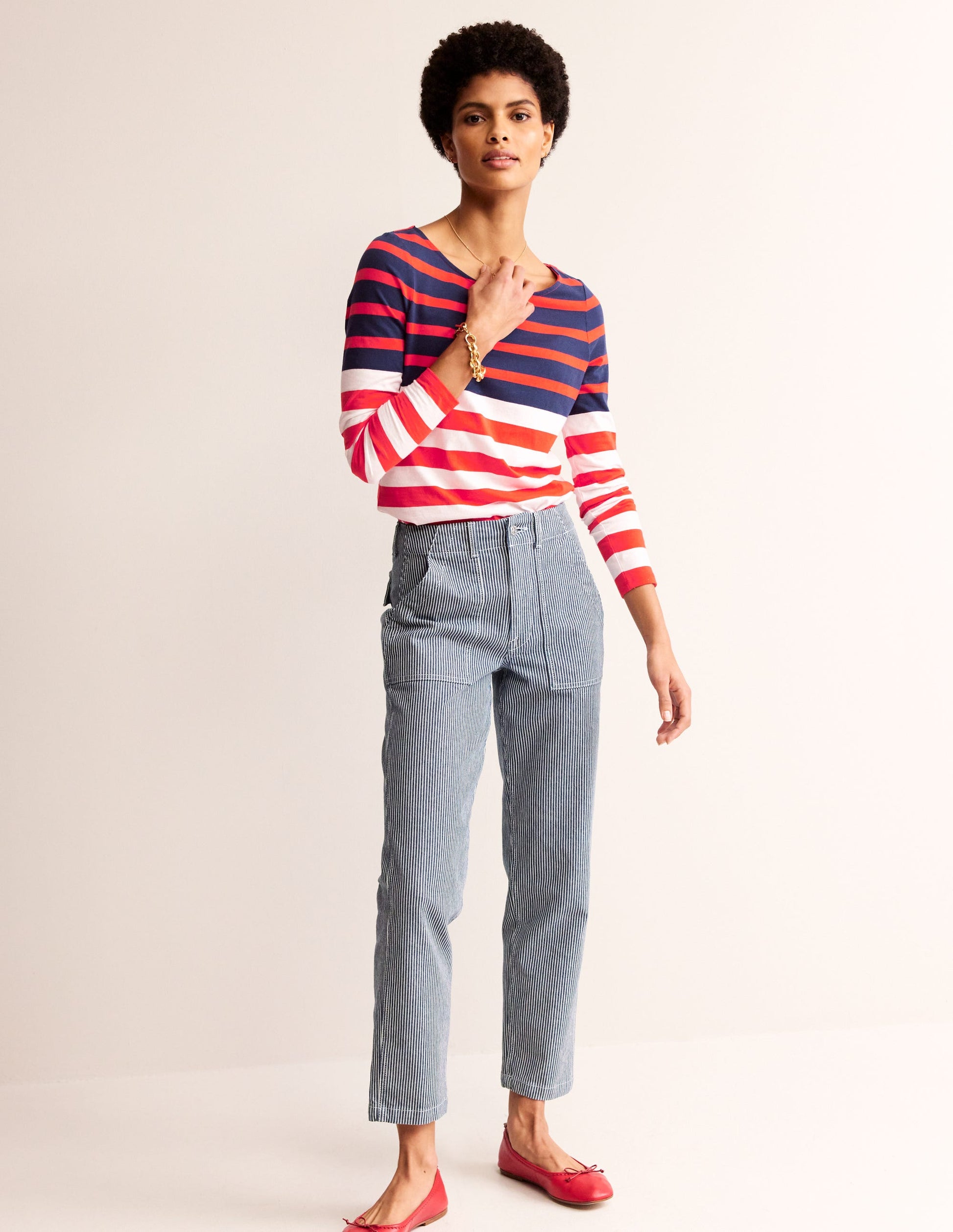 Ella Long Sleeve Breton-Ivory, Navy Red-4
