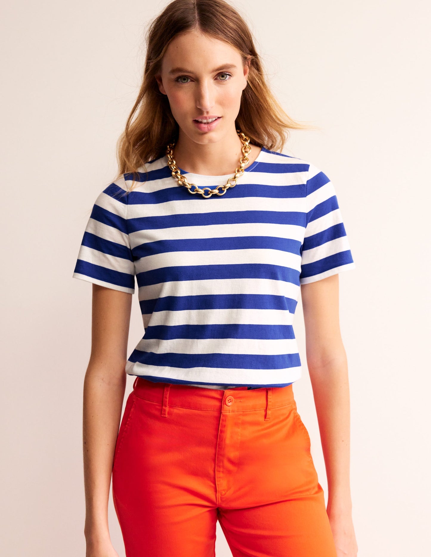 Bea Short Sleeve Breton-Blue, Ivory