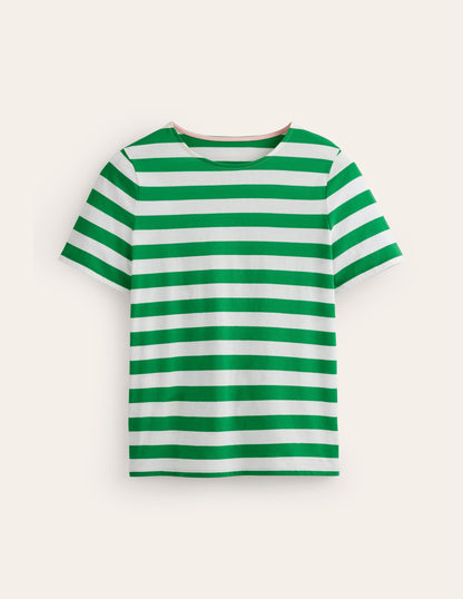 Bea Short Sleeve Breton-Ivory, Green Stripe-5