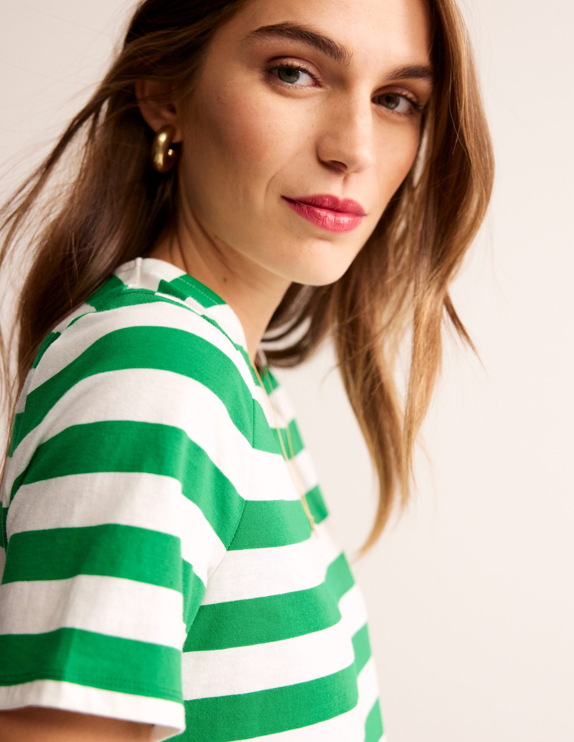 Bea Short Sleeve Breton-Ivory, Green Stripe - Image 1
