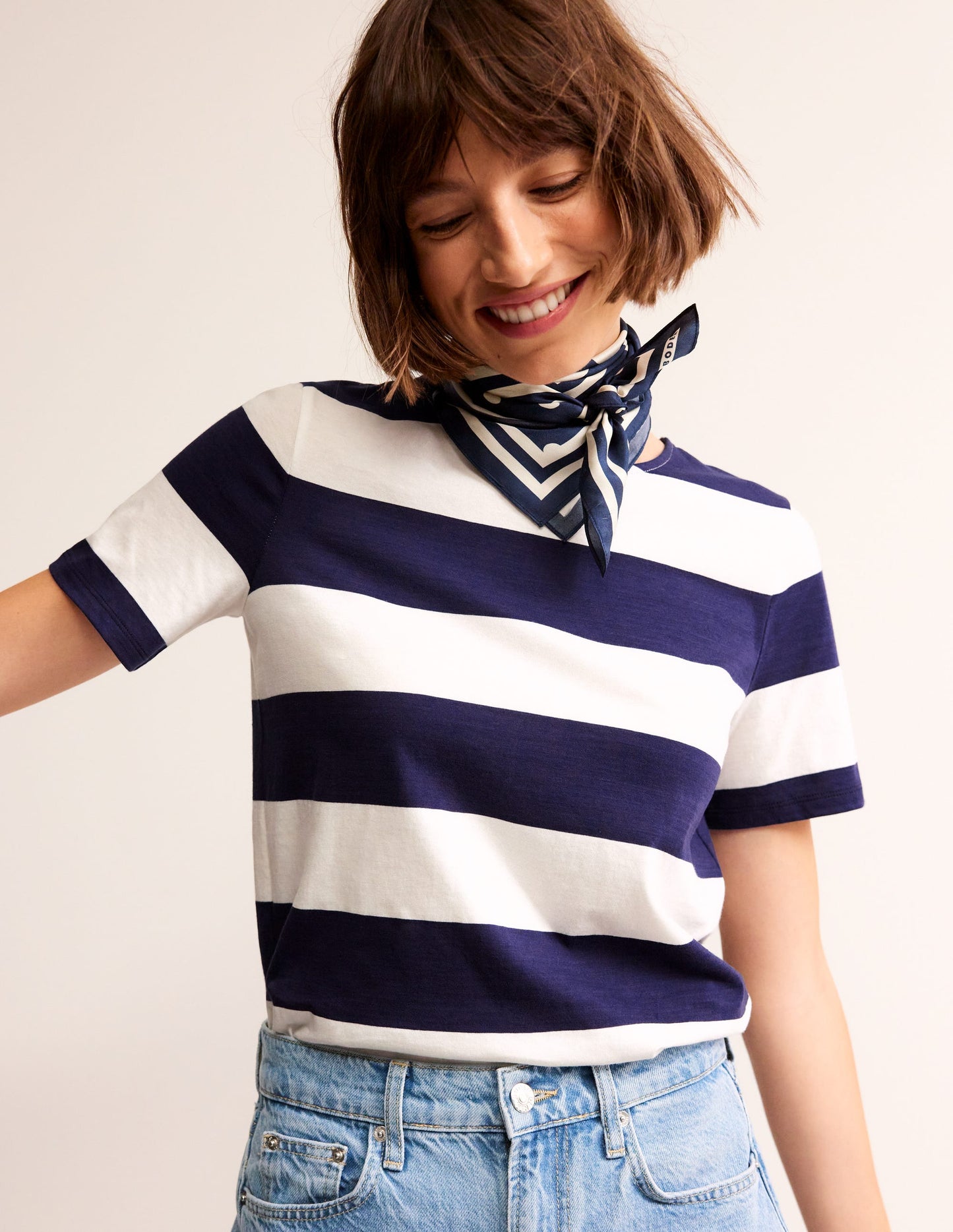 Bea Short Sleeve Breton-Navy Ivory, Wide Stripe