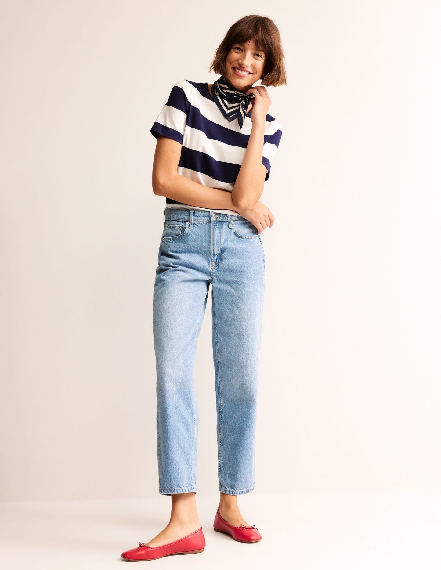 Bea Short Sleeve Breton-Navy Ivory, Wide Stripe