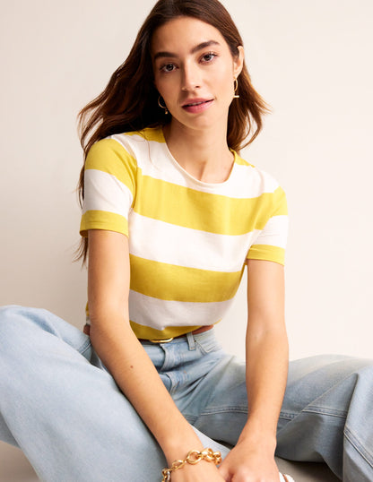 Bea Short Sleeve Breton-Yellow, Ivory Wide Stripe-2