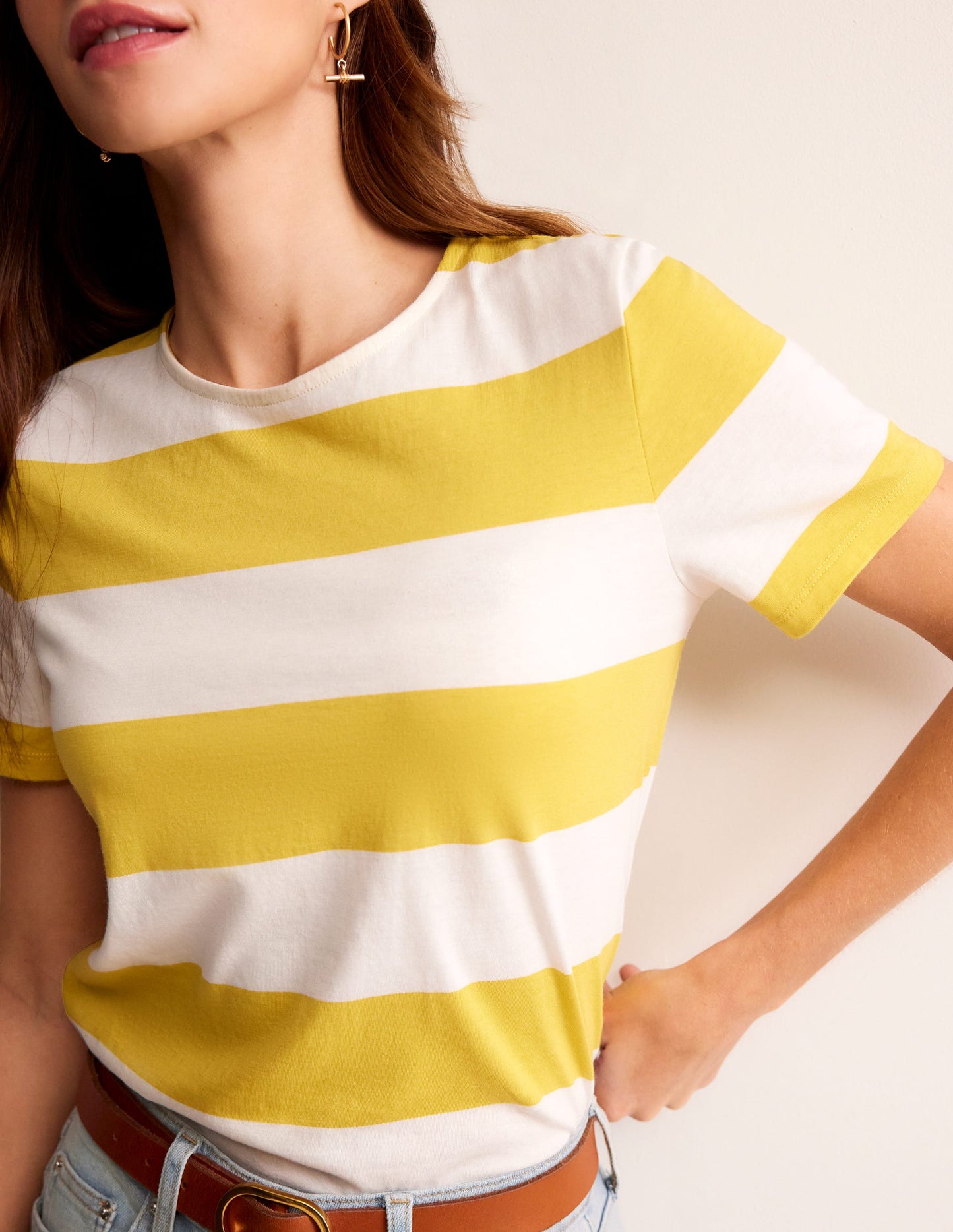 Bea Short Sleeve Breton-Yellow, Ivory Wide Stripe