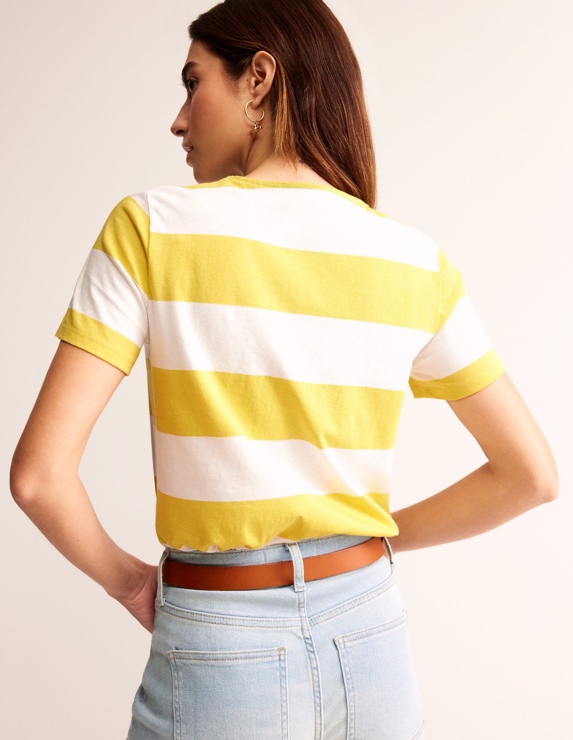 Bea Short Sleeve Breton-Yellow, Ivory Wide Stripe-4