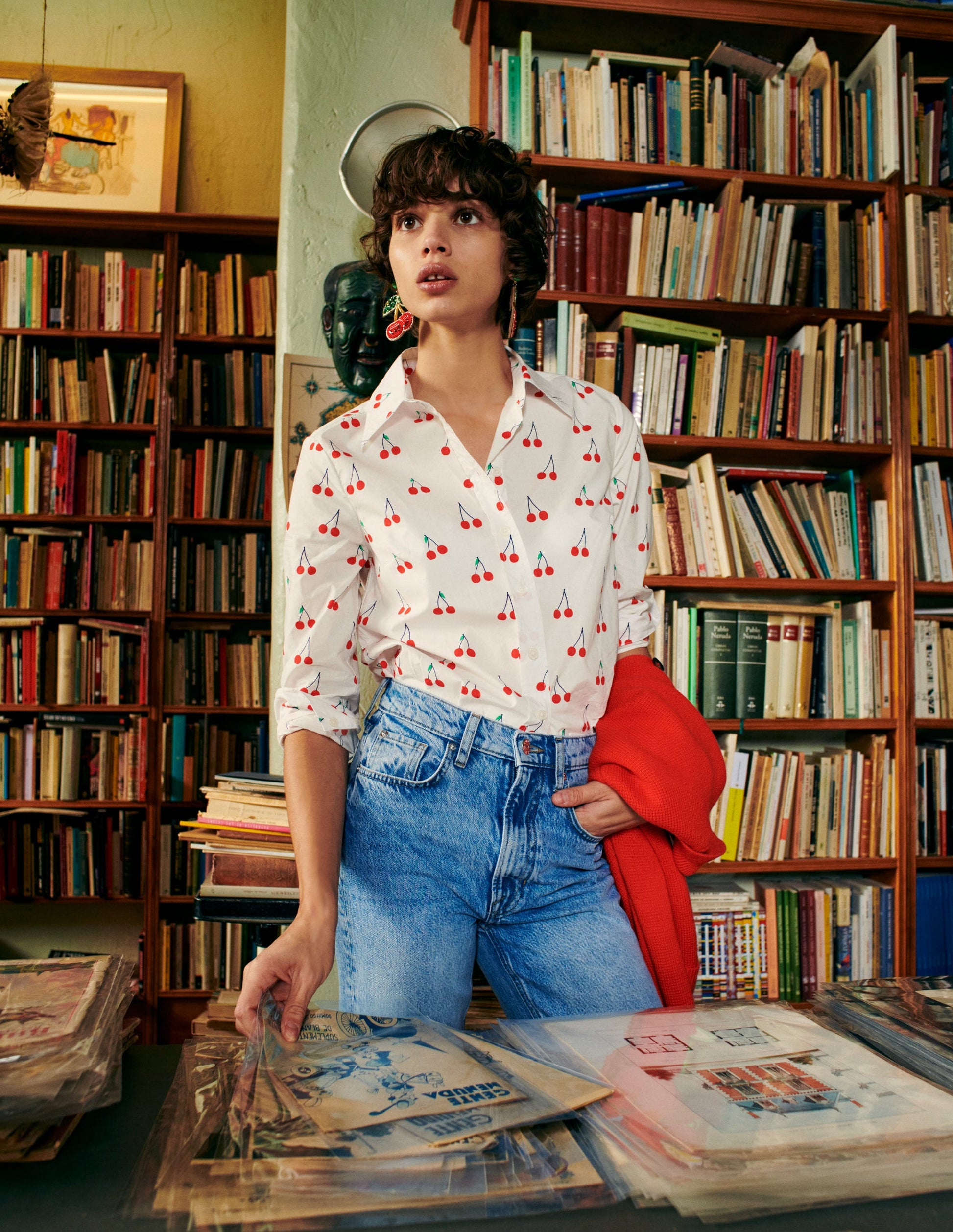 Sienna Cotton Shirt-Ivory, Cherry Vine-5