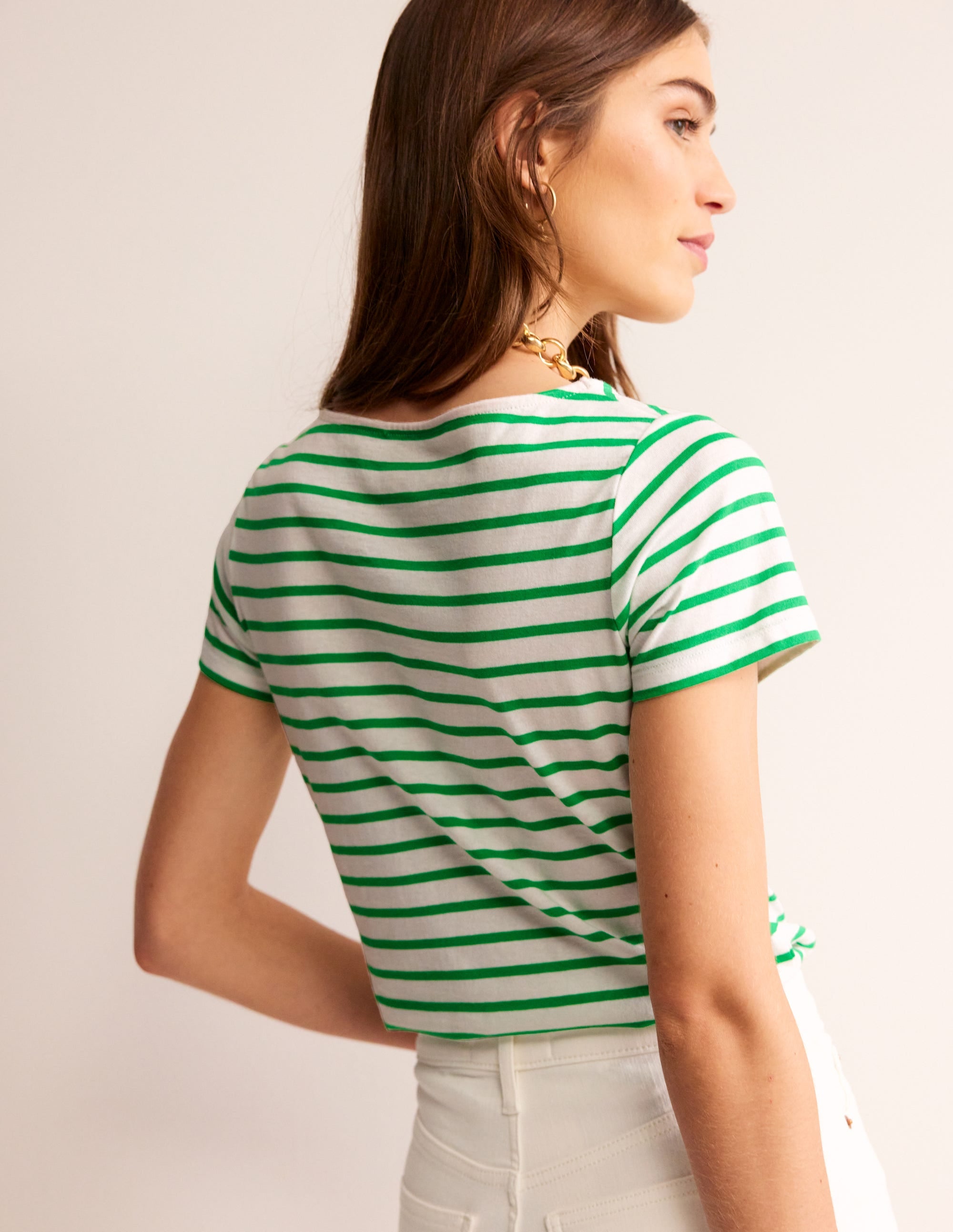 Ella Short Sleeve Breton-Ivory, Green - Image 3