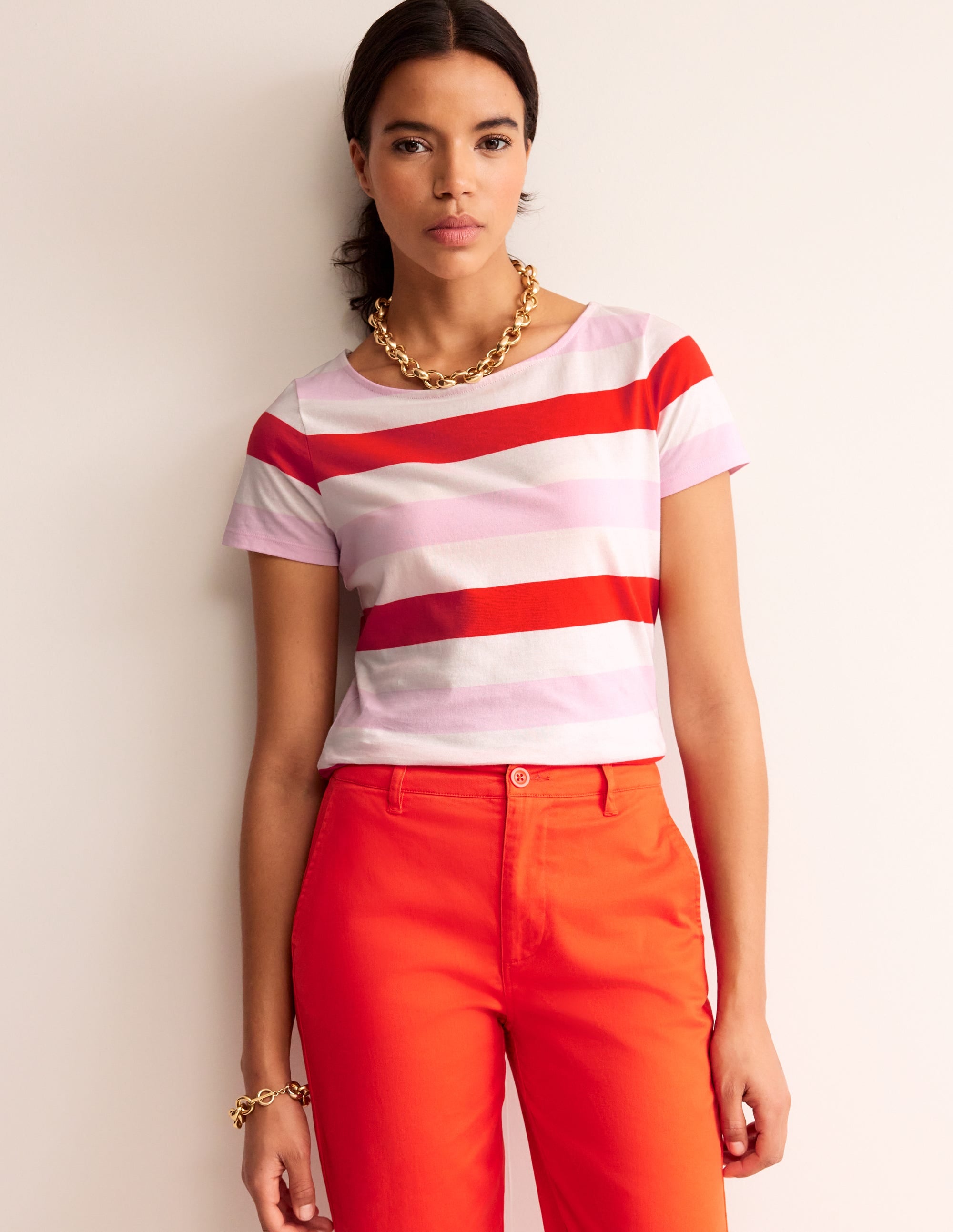 Ella Short Sleeve Breton-Pink, Red - Image 1