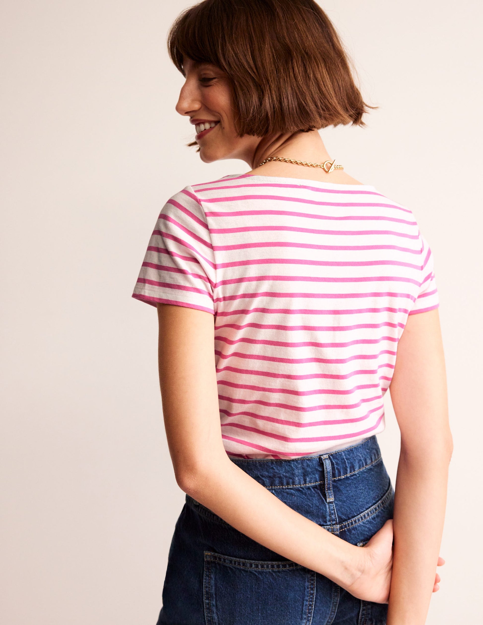 Ella Short Sleeve Breton-Ivory, Pink-3