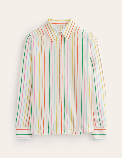 Sienna Silk Shirt-Ivory, Multi Stripe