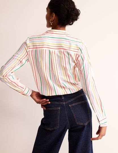 Sienna Silk Shirt-Ivory, Multi Stripe